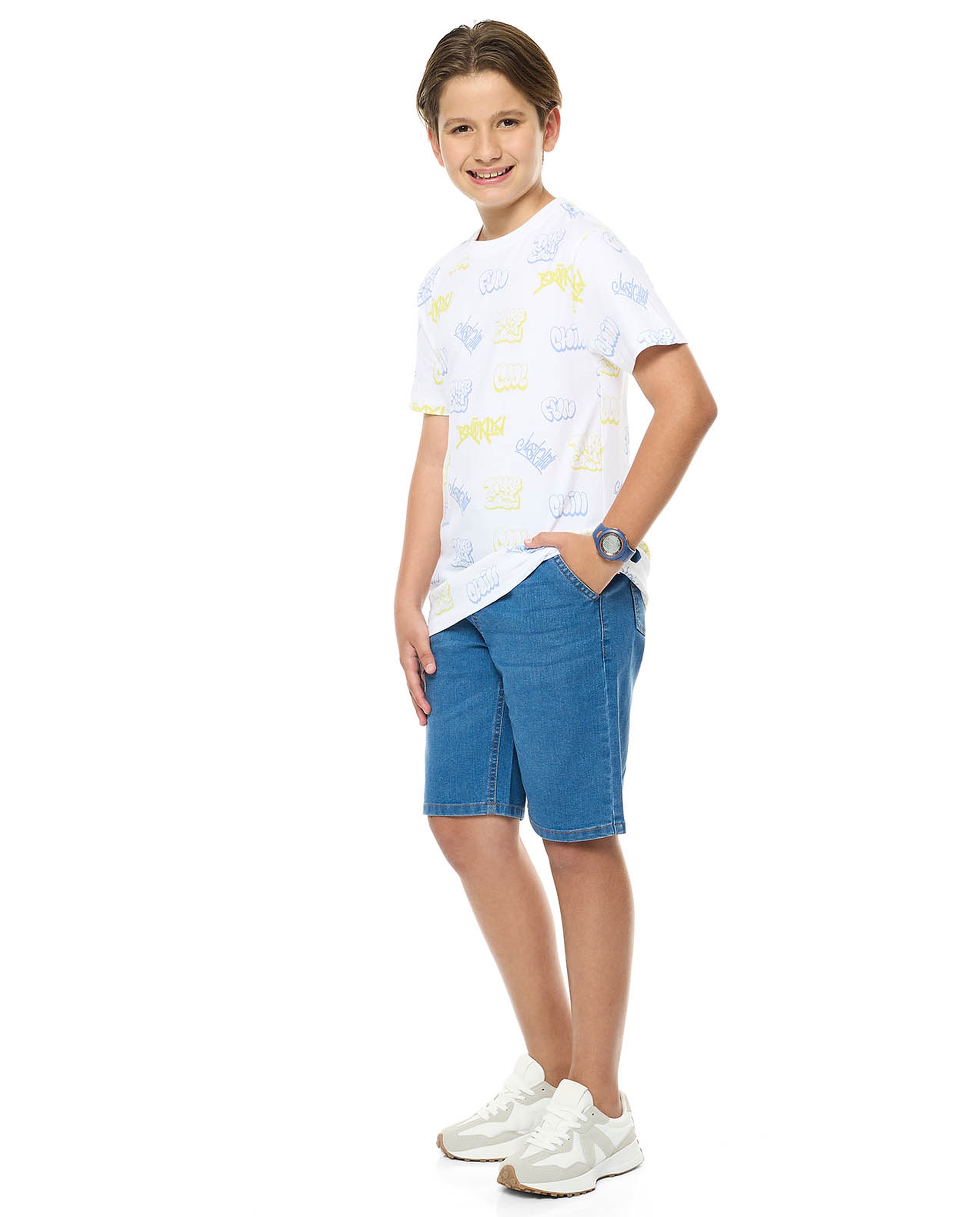 Faded Denim Shorts with Drawstring Waist