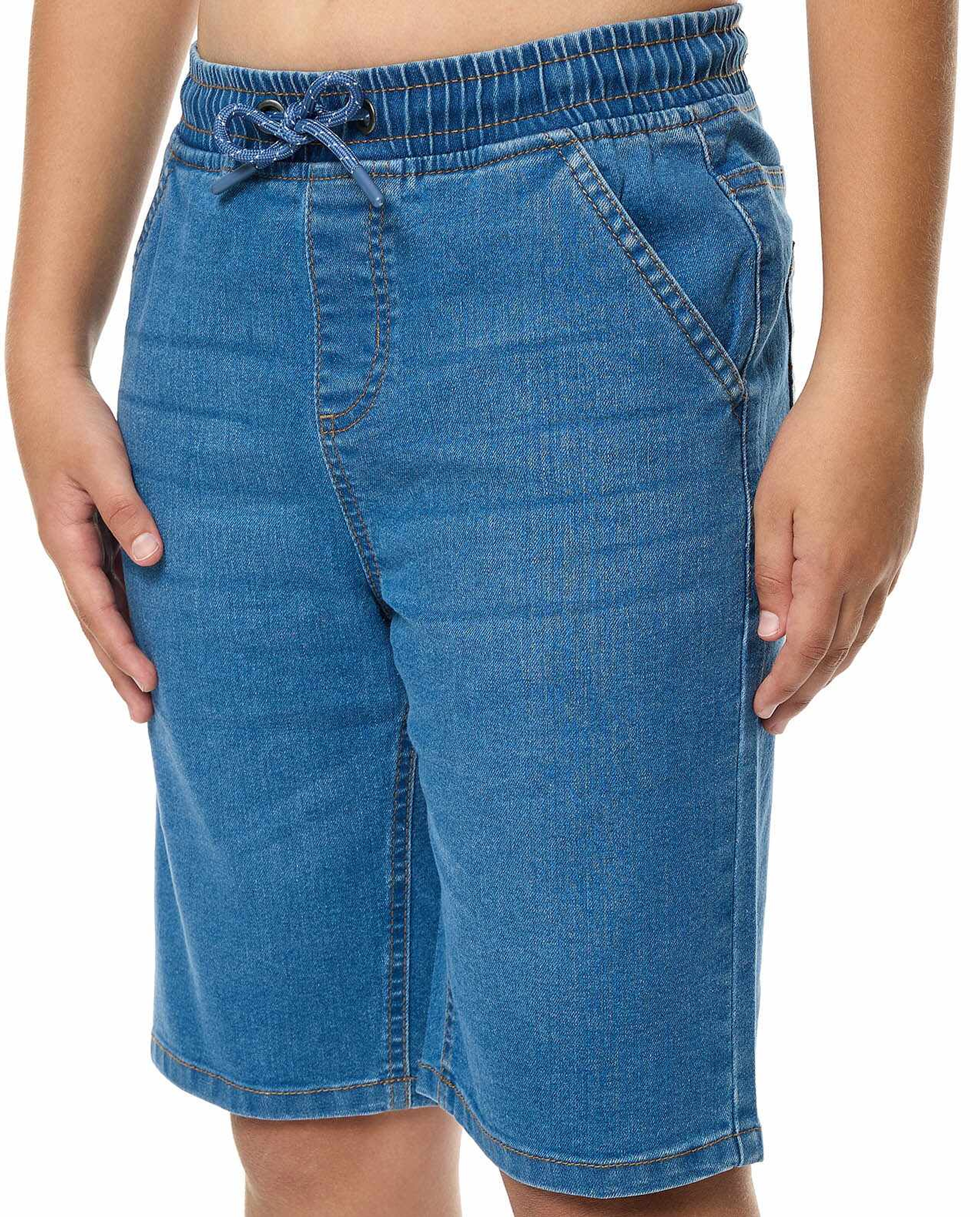 Faded Denim Shorts with Drawstring Waist
