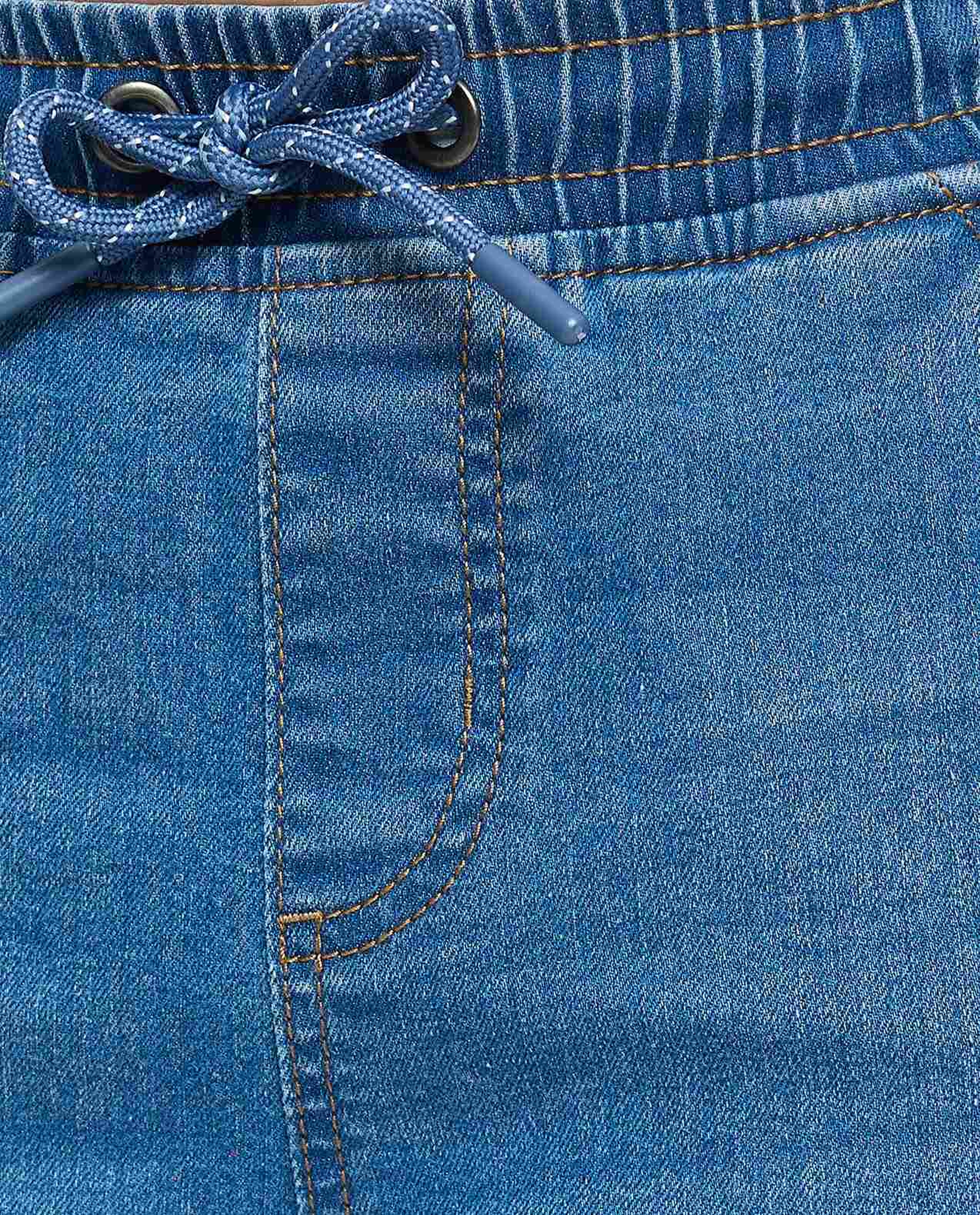 Faded Denim Shorts with Drawstring Waist