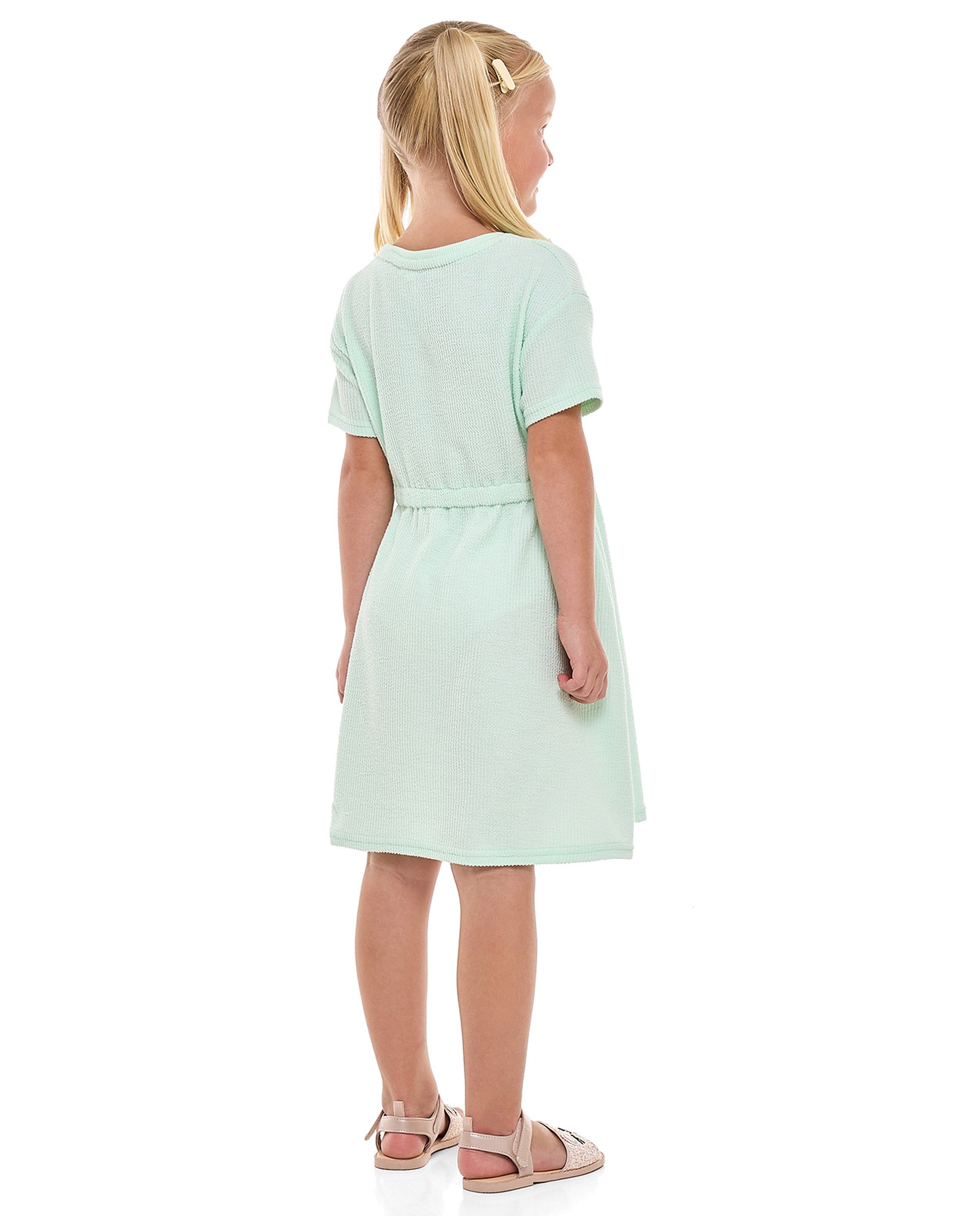 Textured Dress with Crew Neck and Short Sleeves