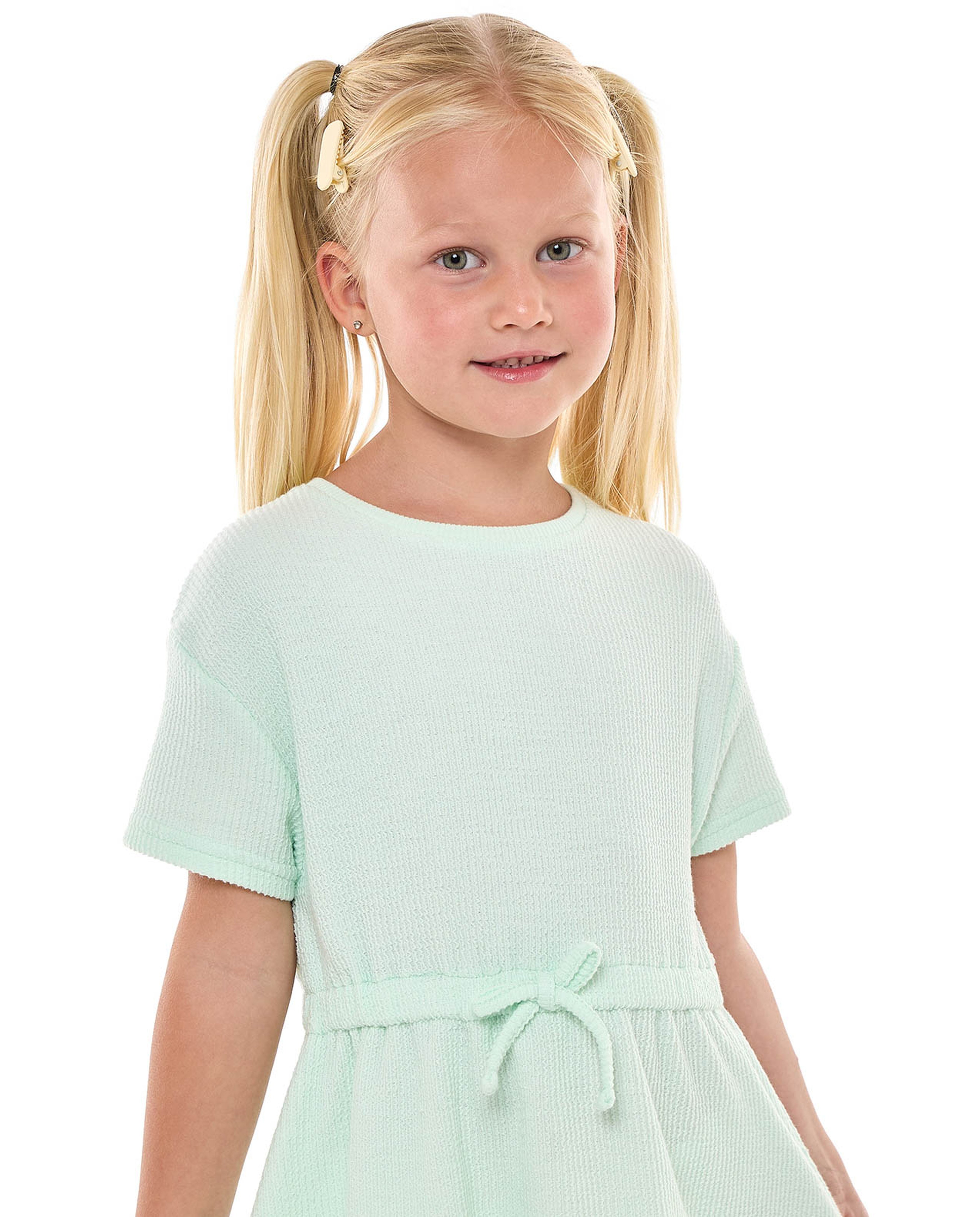 Textured Dress with Crew Neck and Short Sleeves