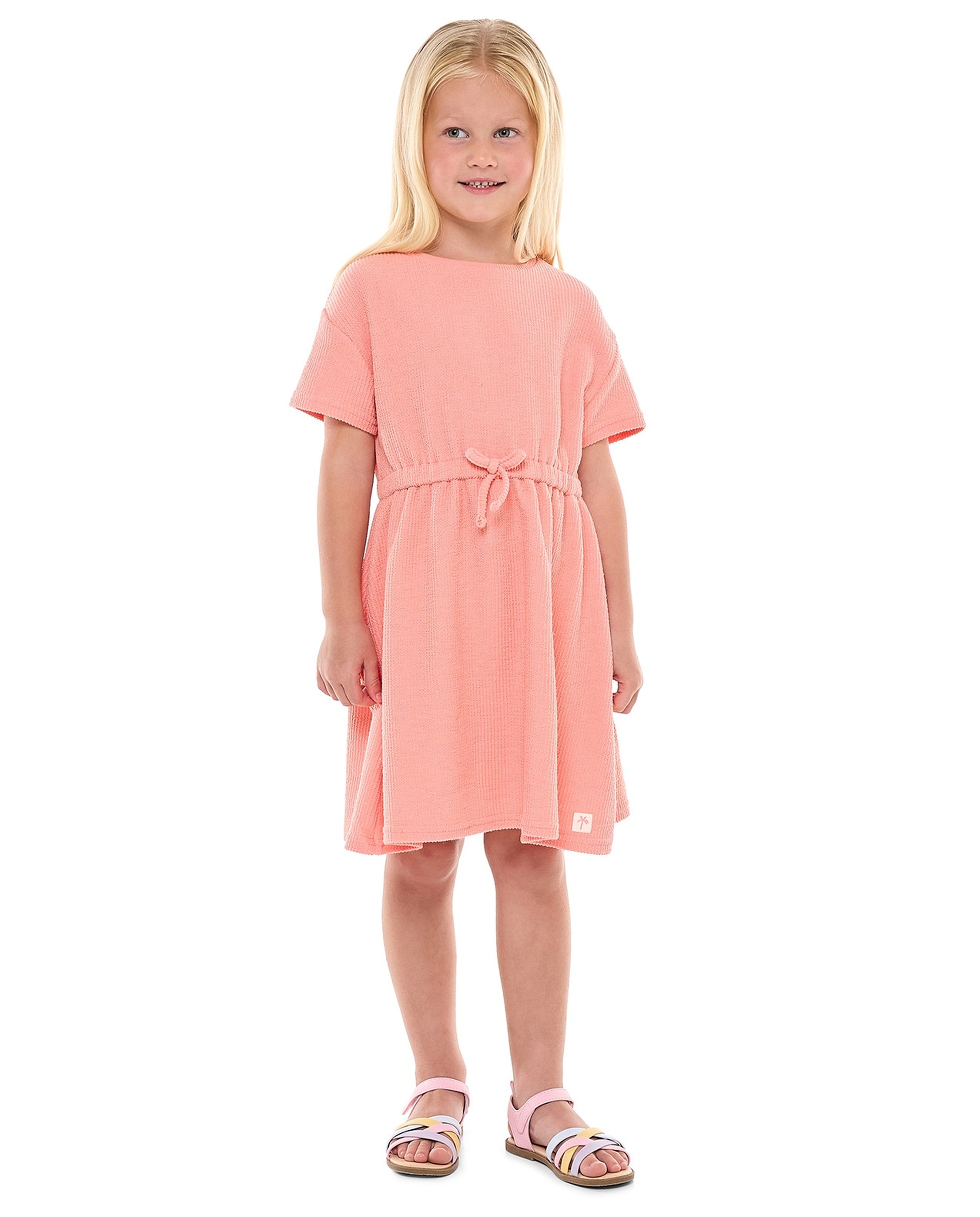 Textured Dress with Crew Neck and Short Sleeves