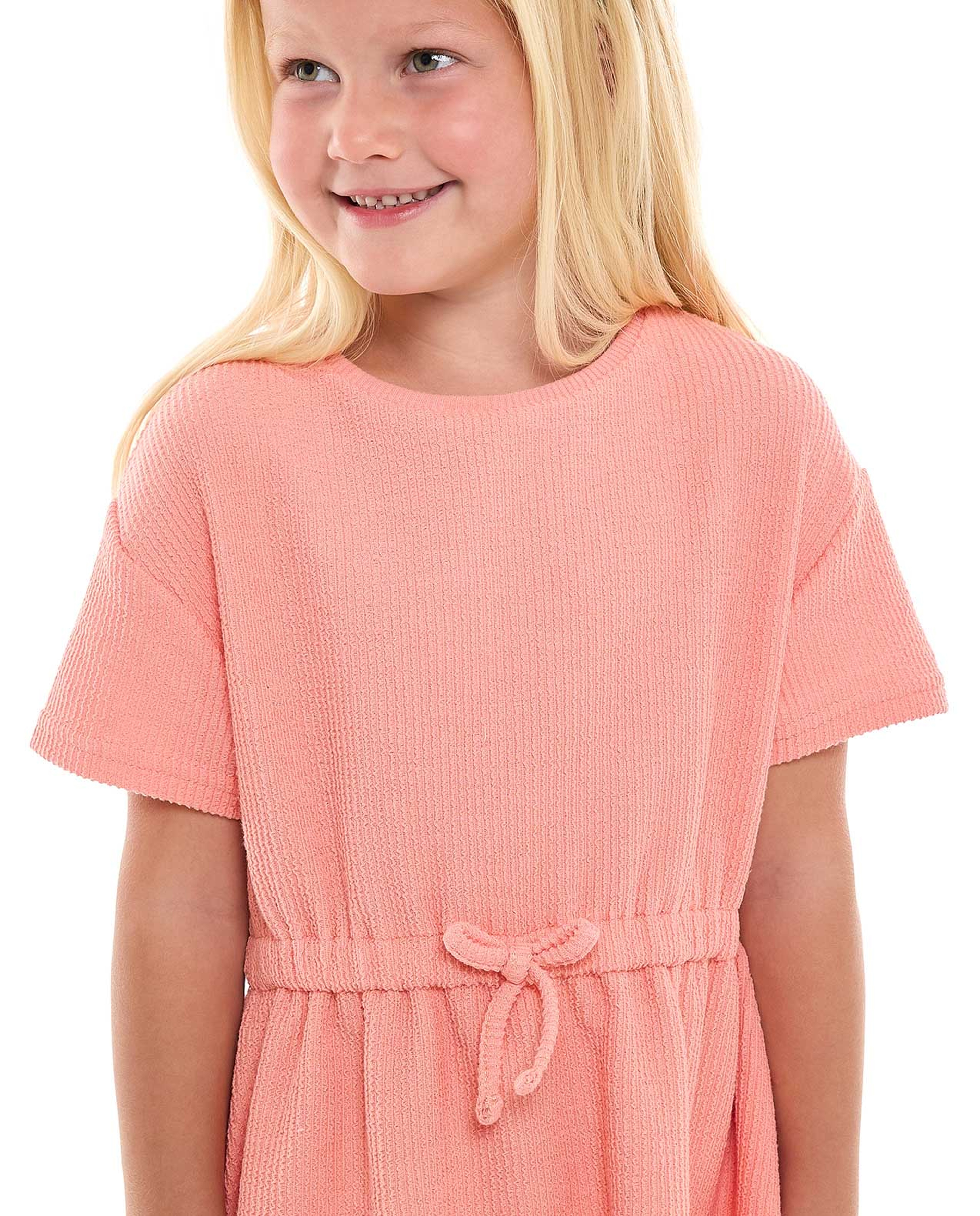 Textured Dress with Crew Neck and Short Sleeves