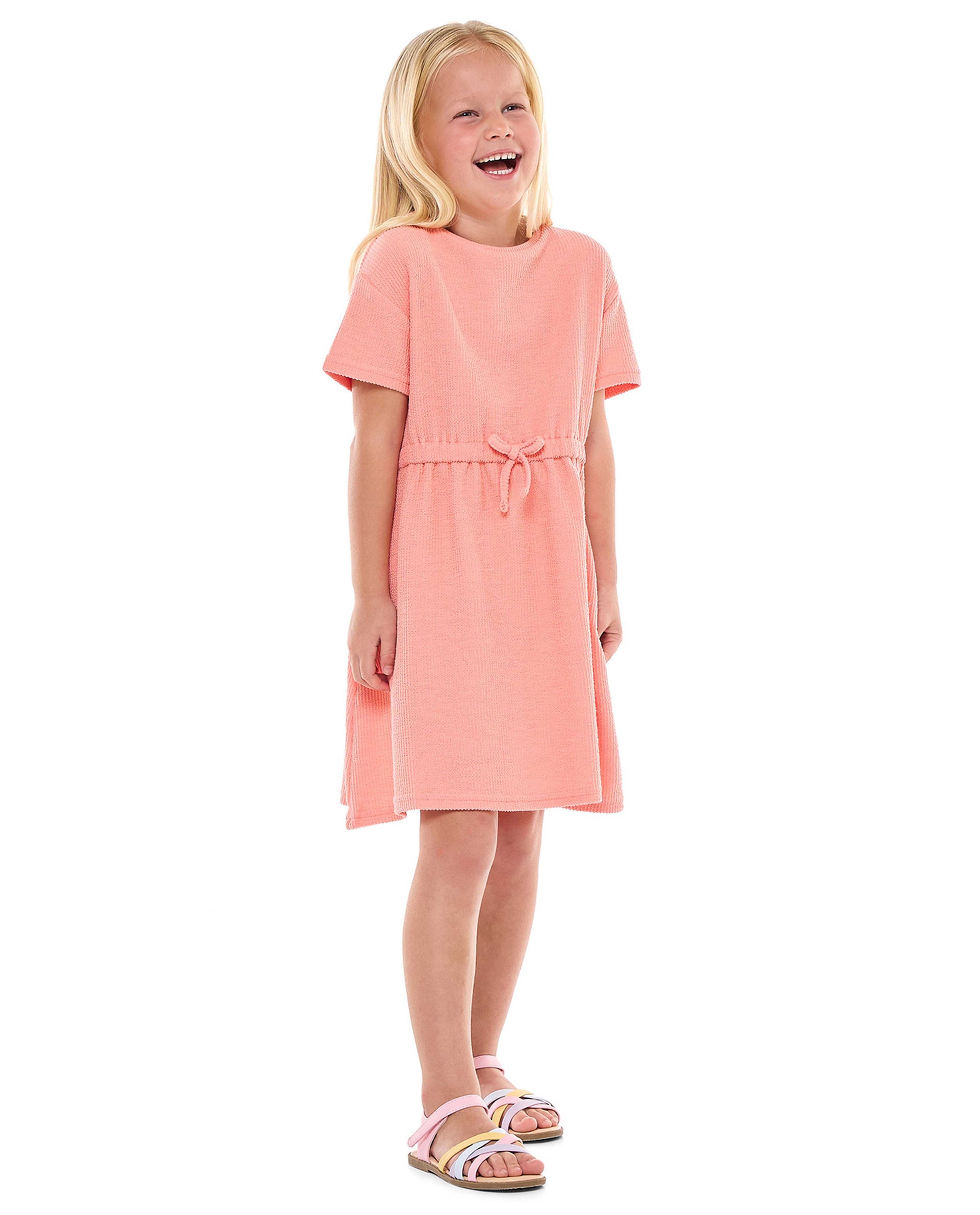 Textured Dress with Crew Neck and Short Sleeves