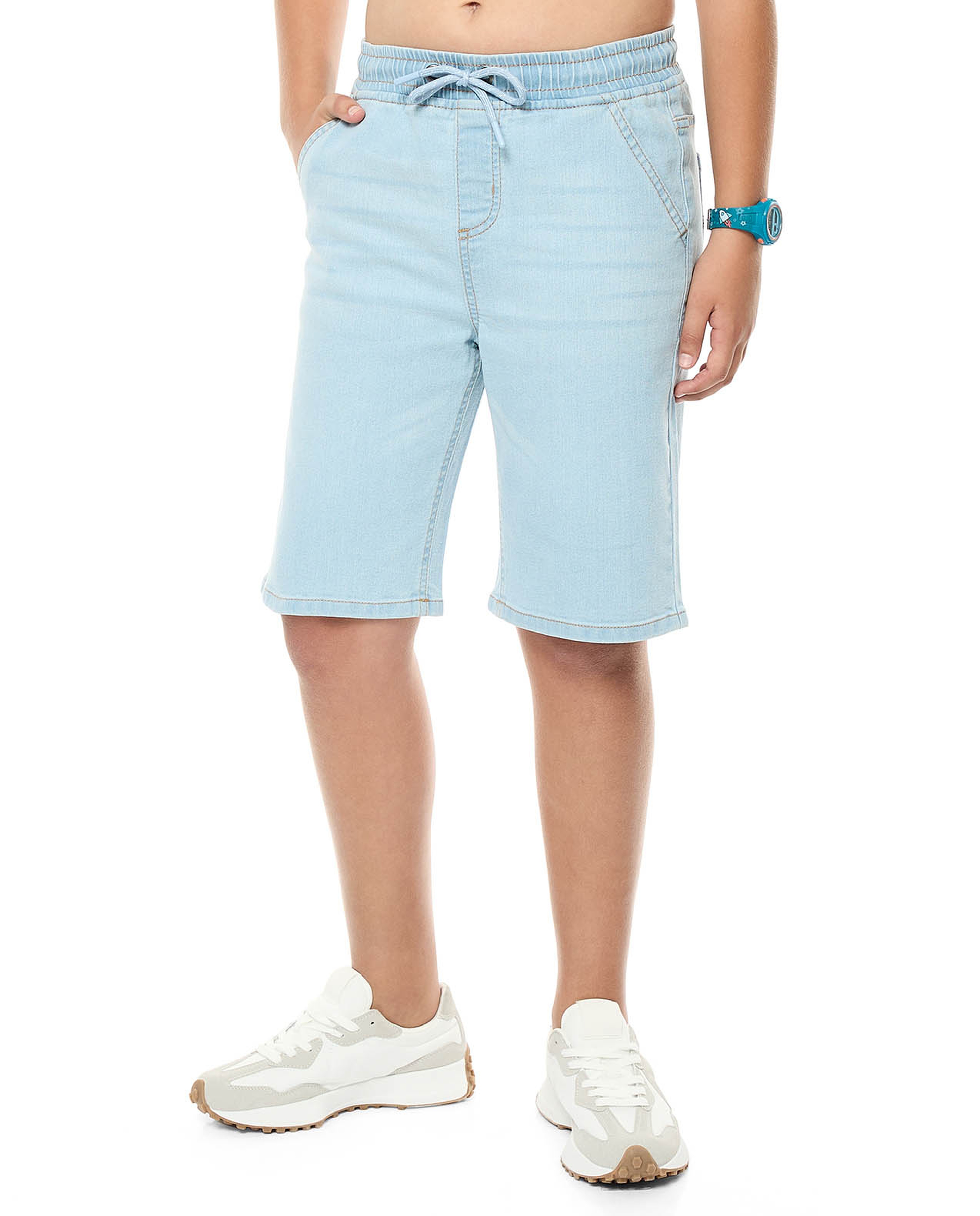 Washed Denim Shorts with Drawstring Waist
