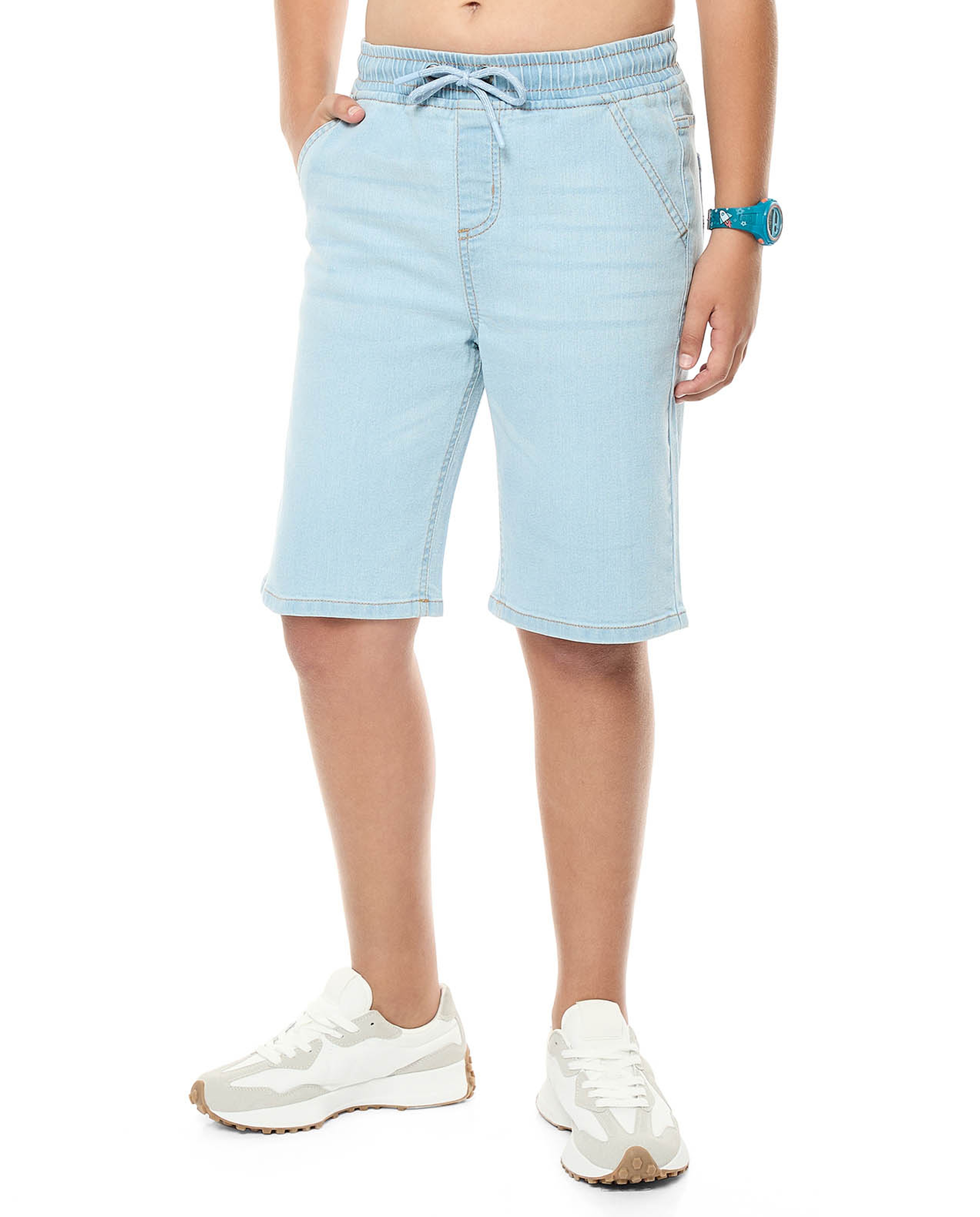 Washed Denim Shorts with Drawstring Waist
