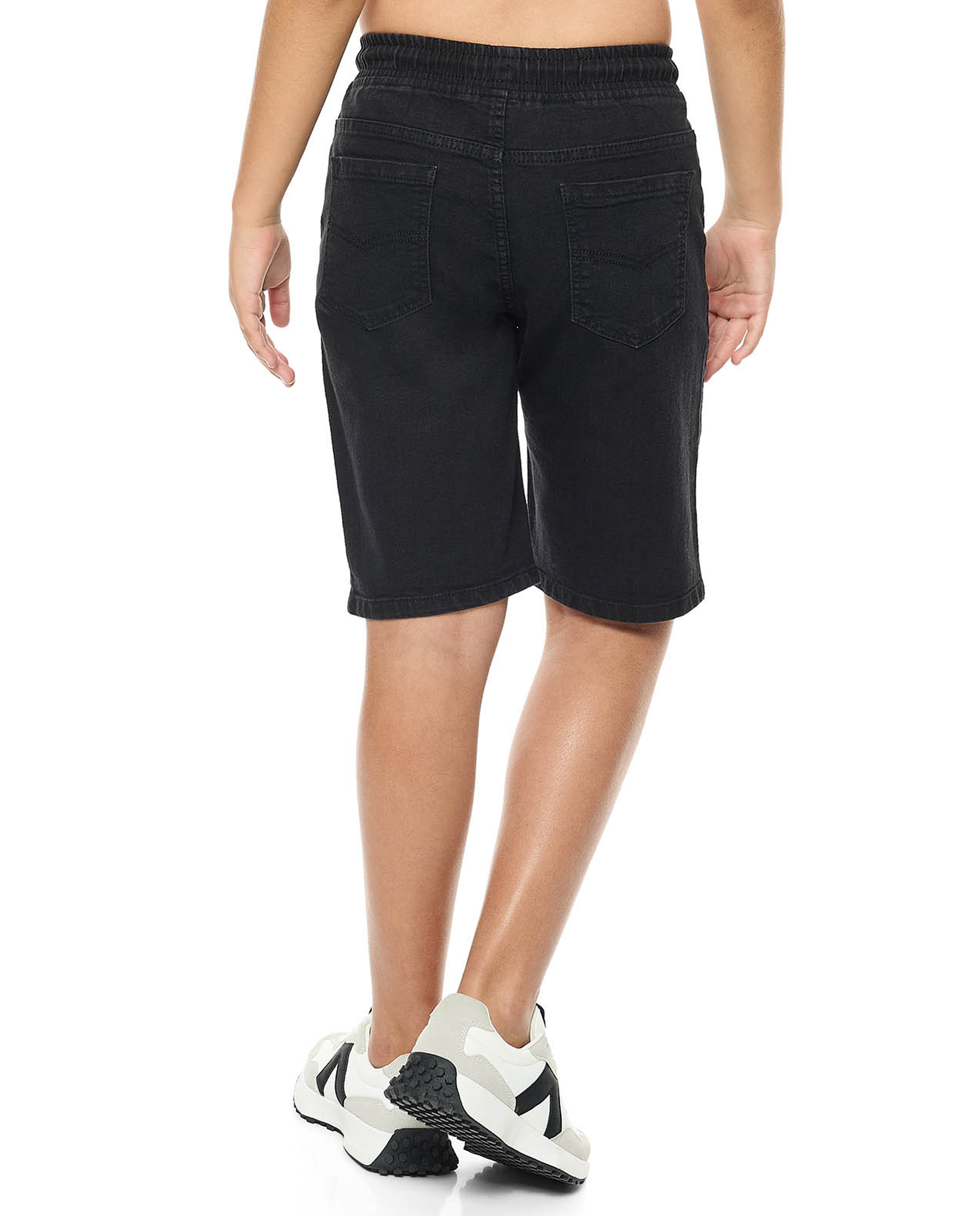 Faded Denim Shorts with Drawstring Waist