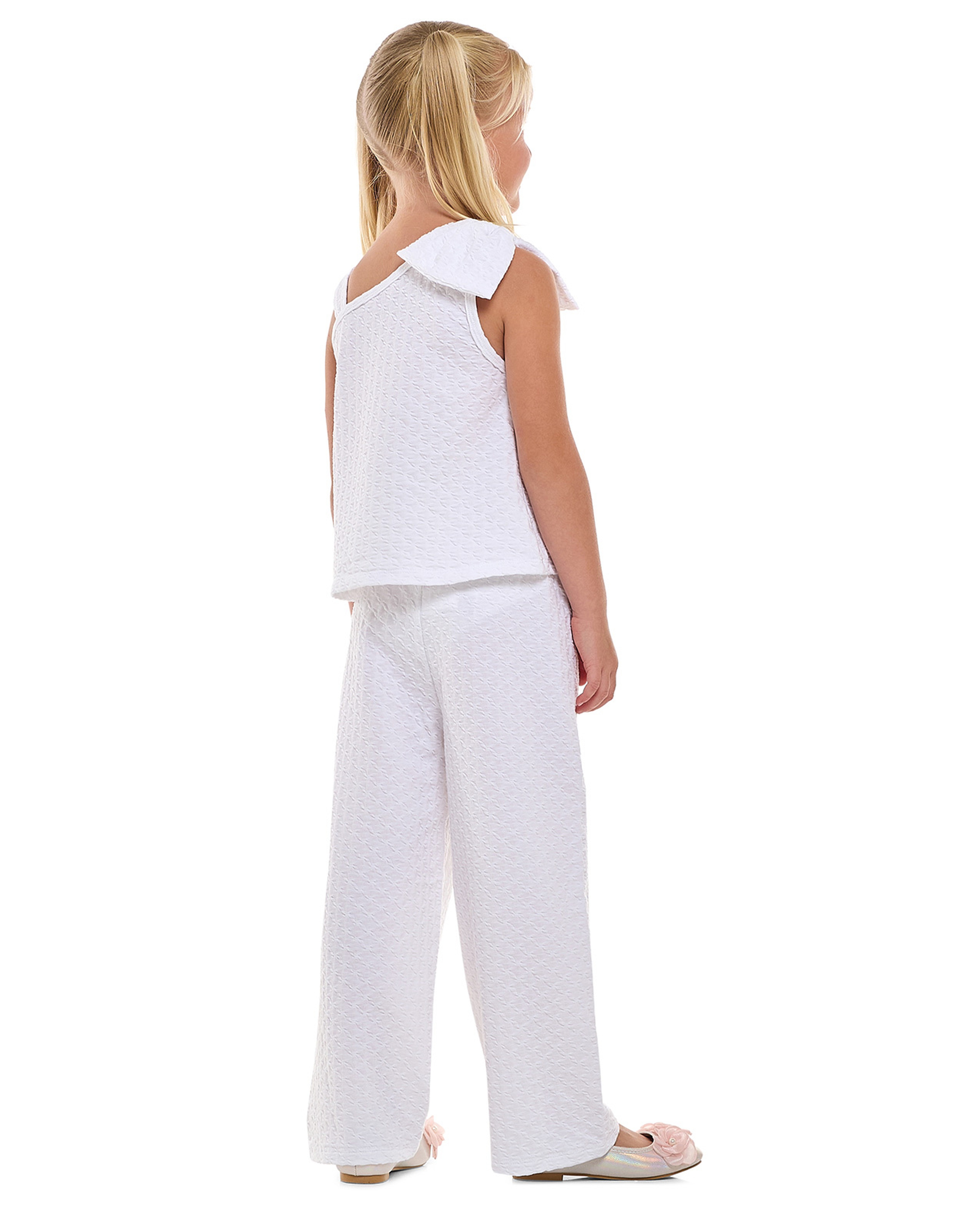 Textured Bow Detail Top and Pants Set