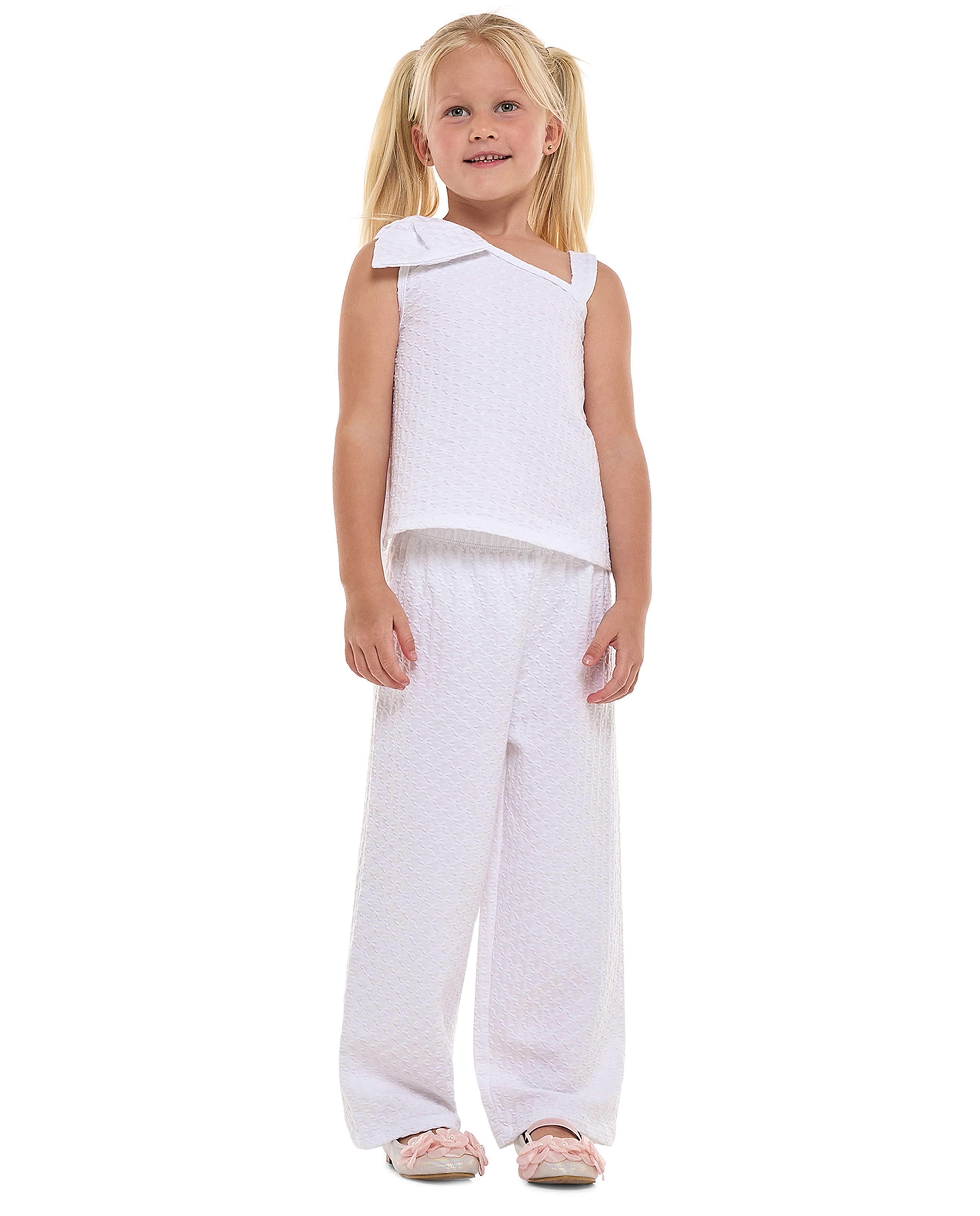 Textured Bow Detail Top and Pants Set