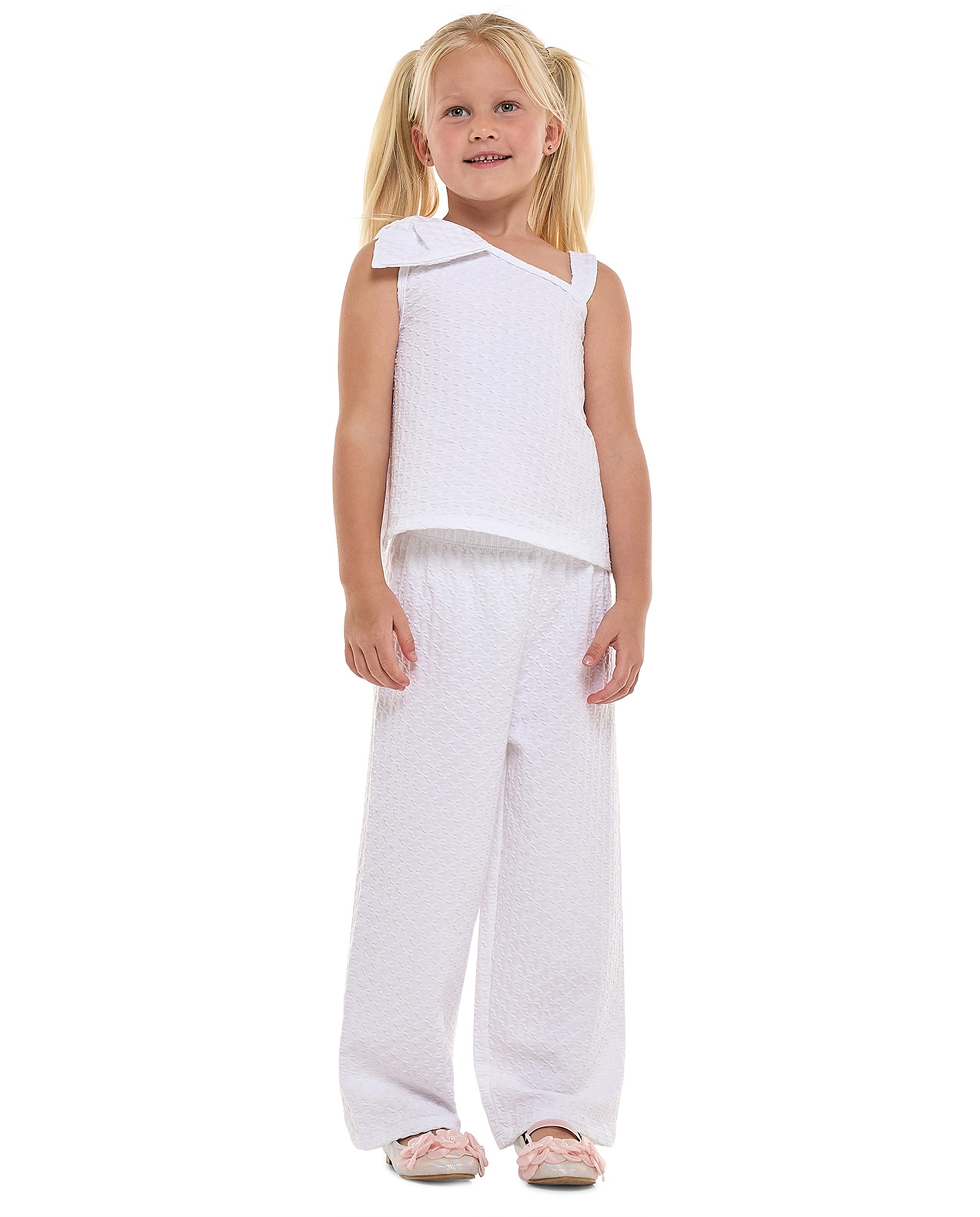 Textured Bow Detail Top and Pants Set