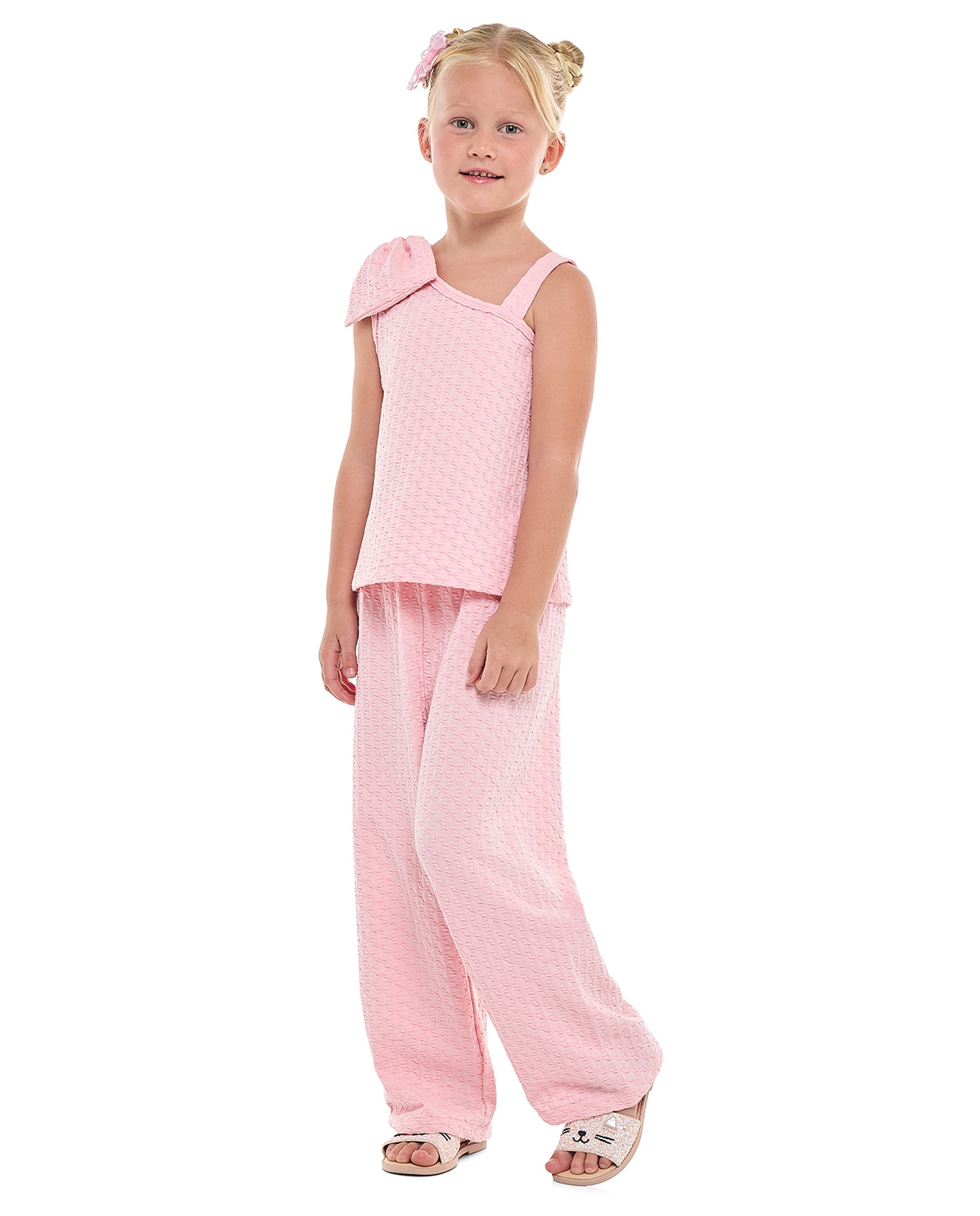 Textured Bow Detail Top and Pants Set