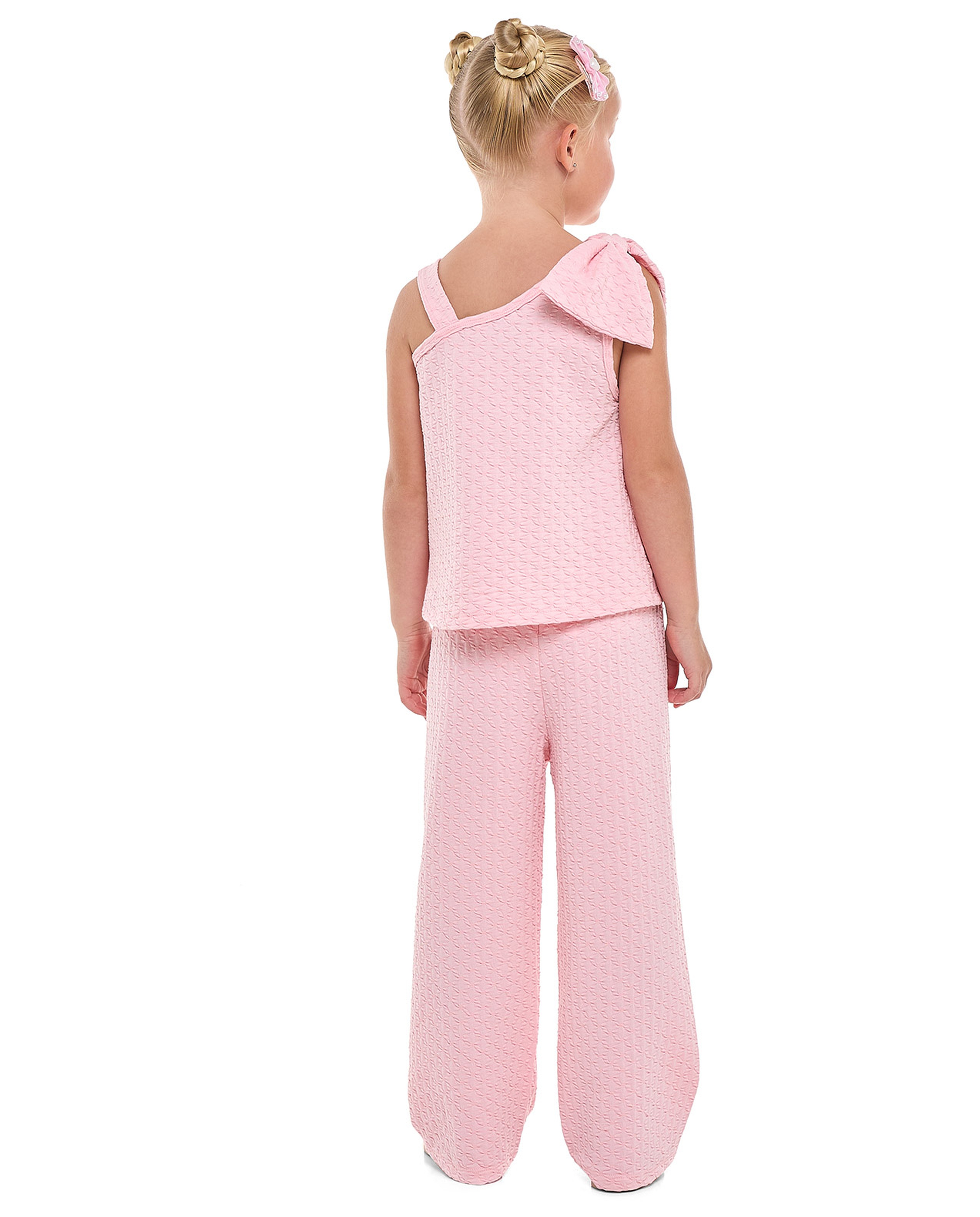 Textured Bow Detail Top and Pants Set