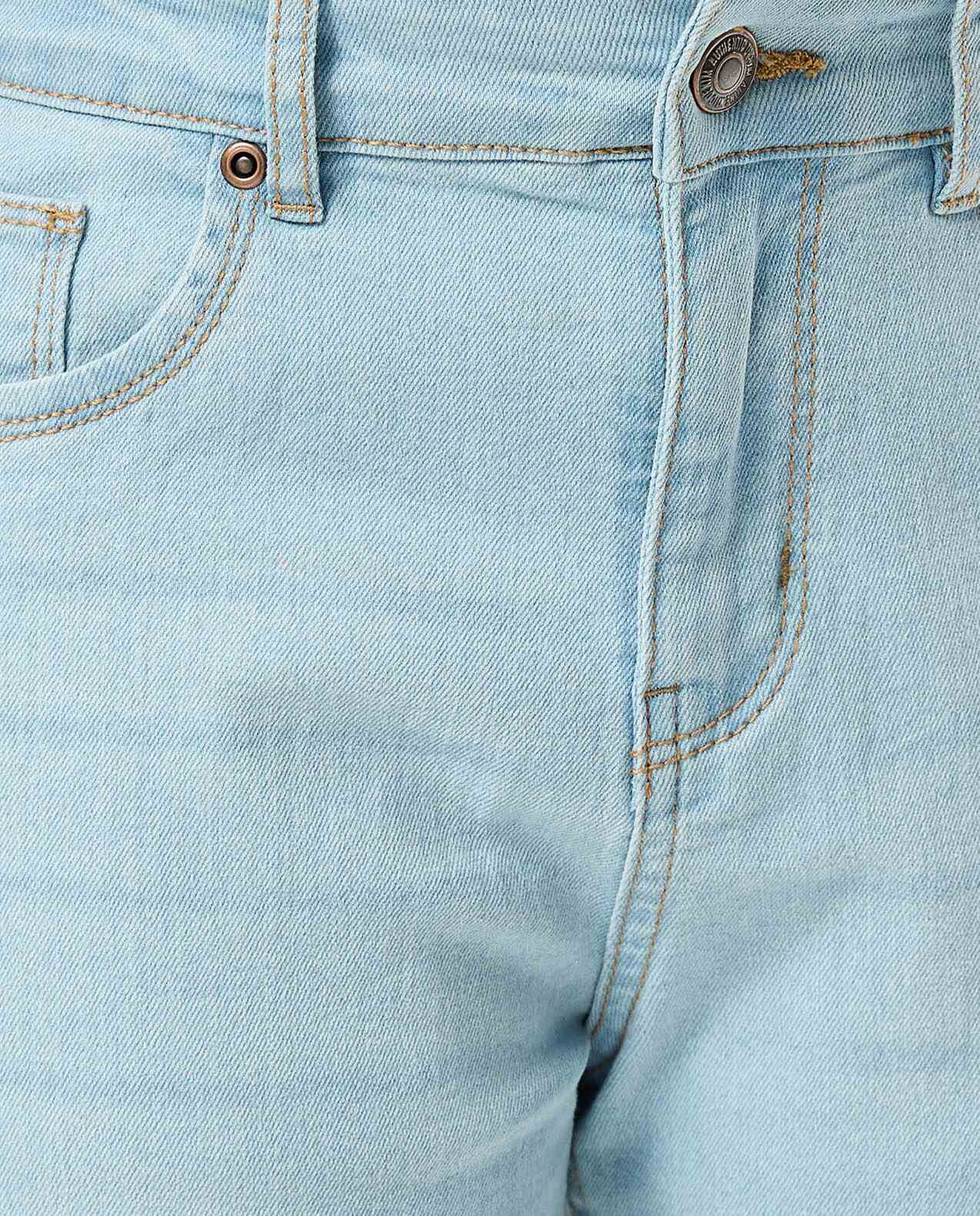 Washed Denim Shorts with Button Closure