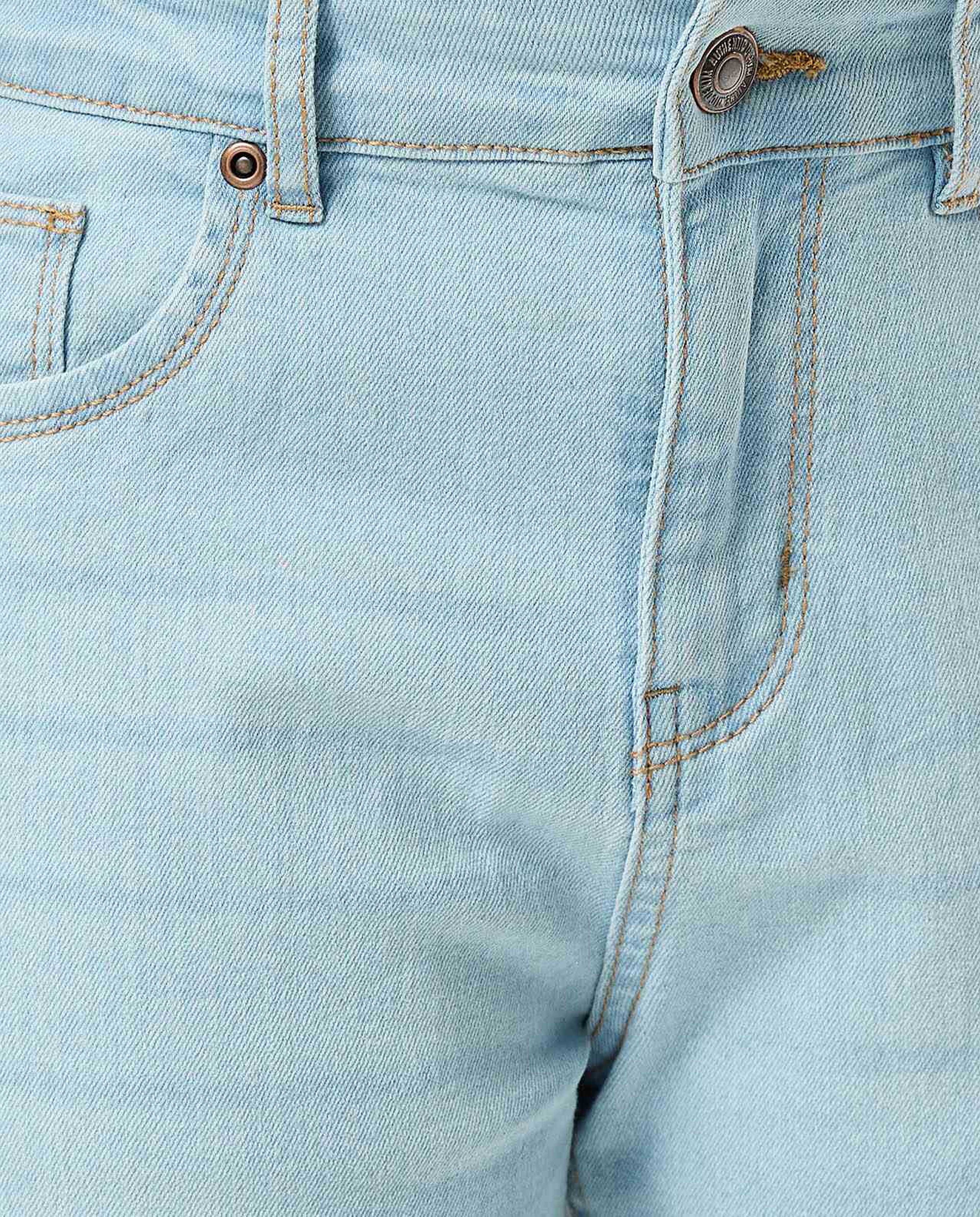 Washed Denim Shorts with Button Closure