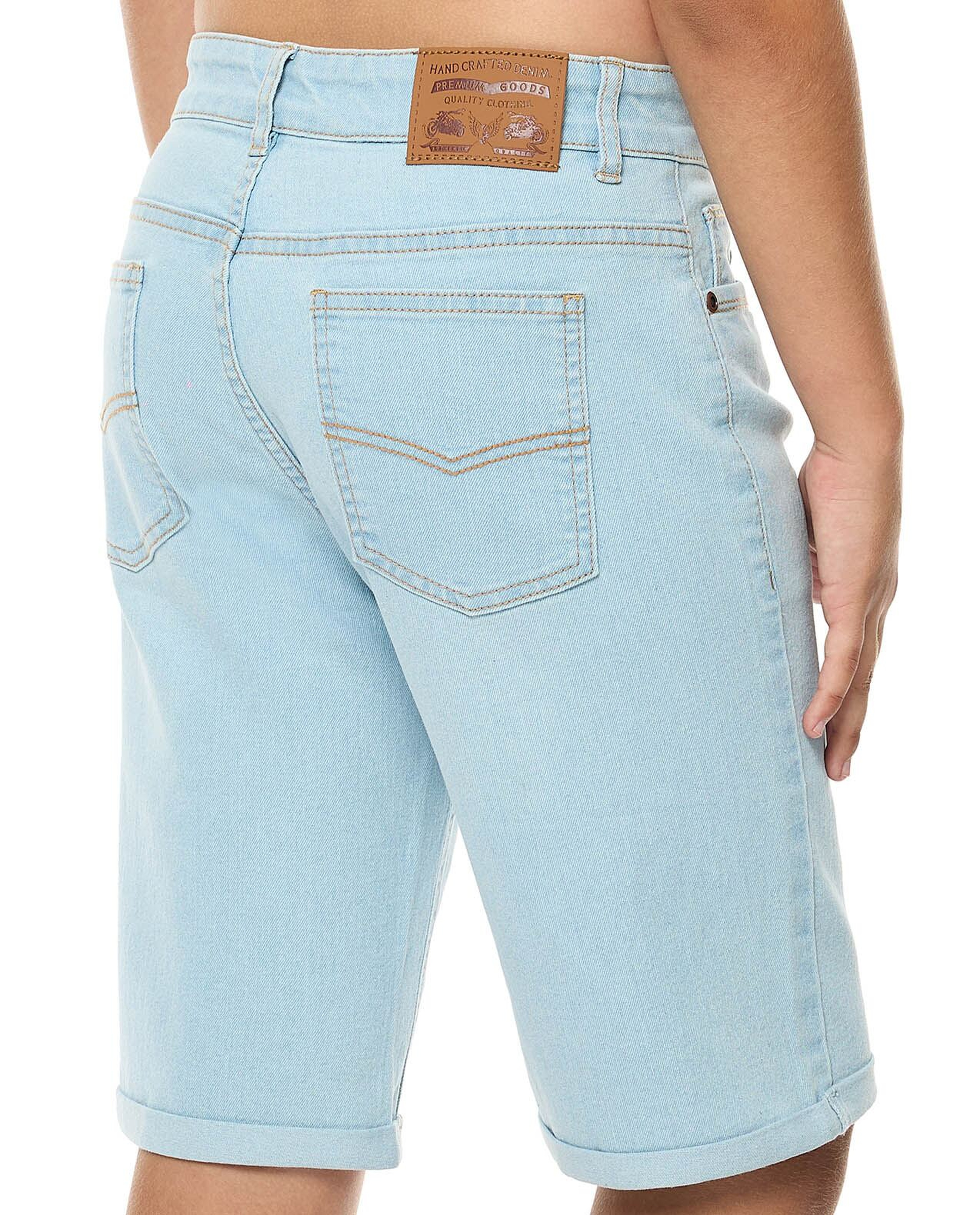 Washed Denim Shorts with Button Closure