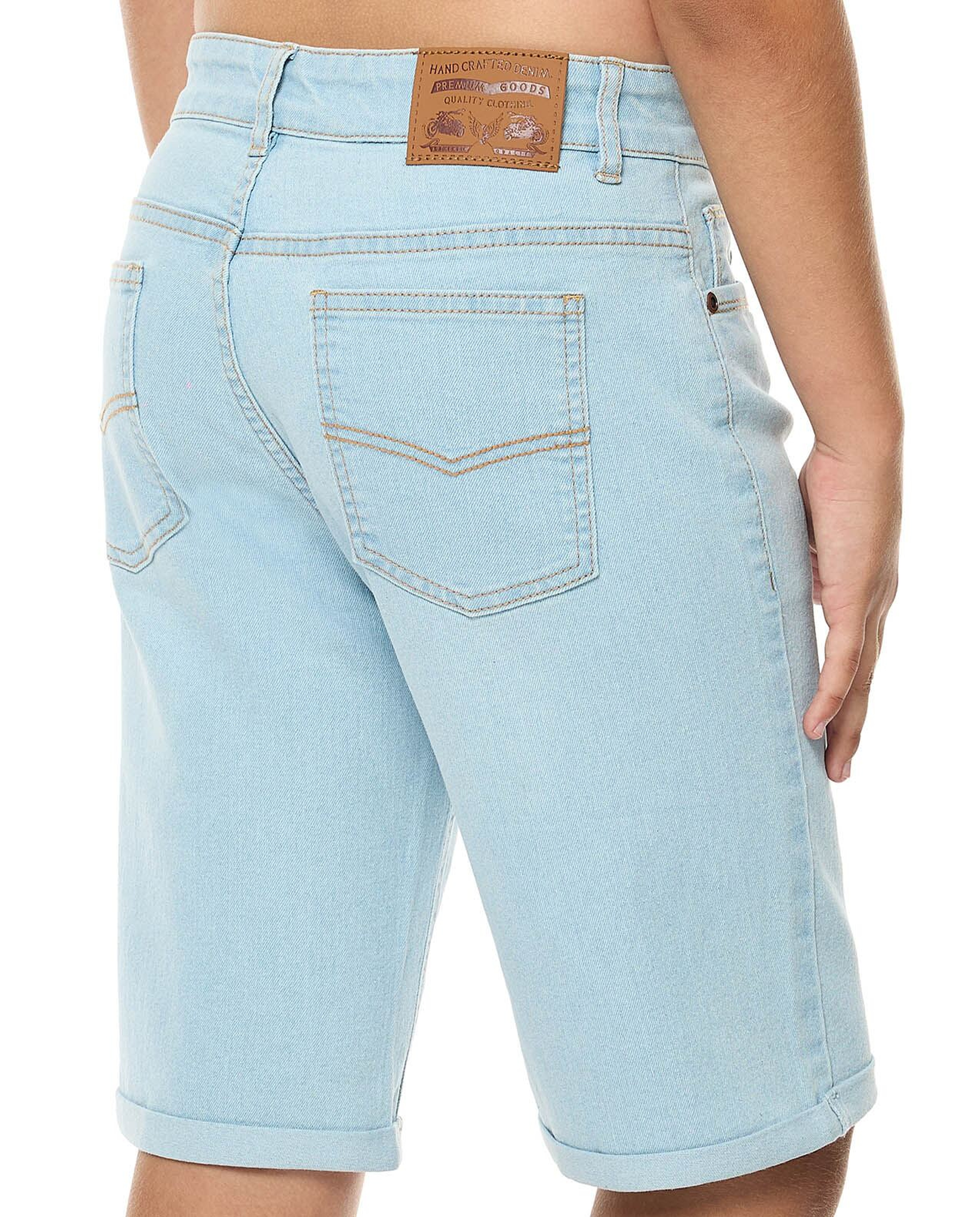 Washed Denim Shorts with Button Closure