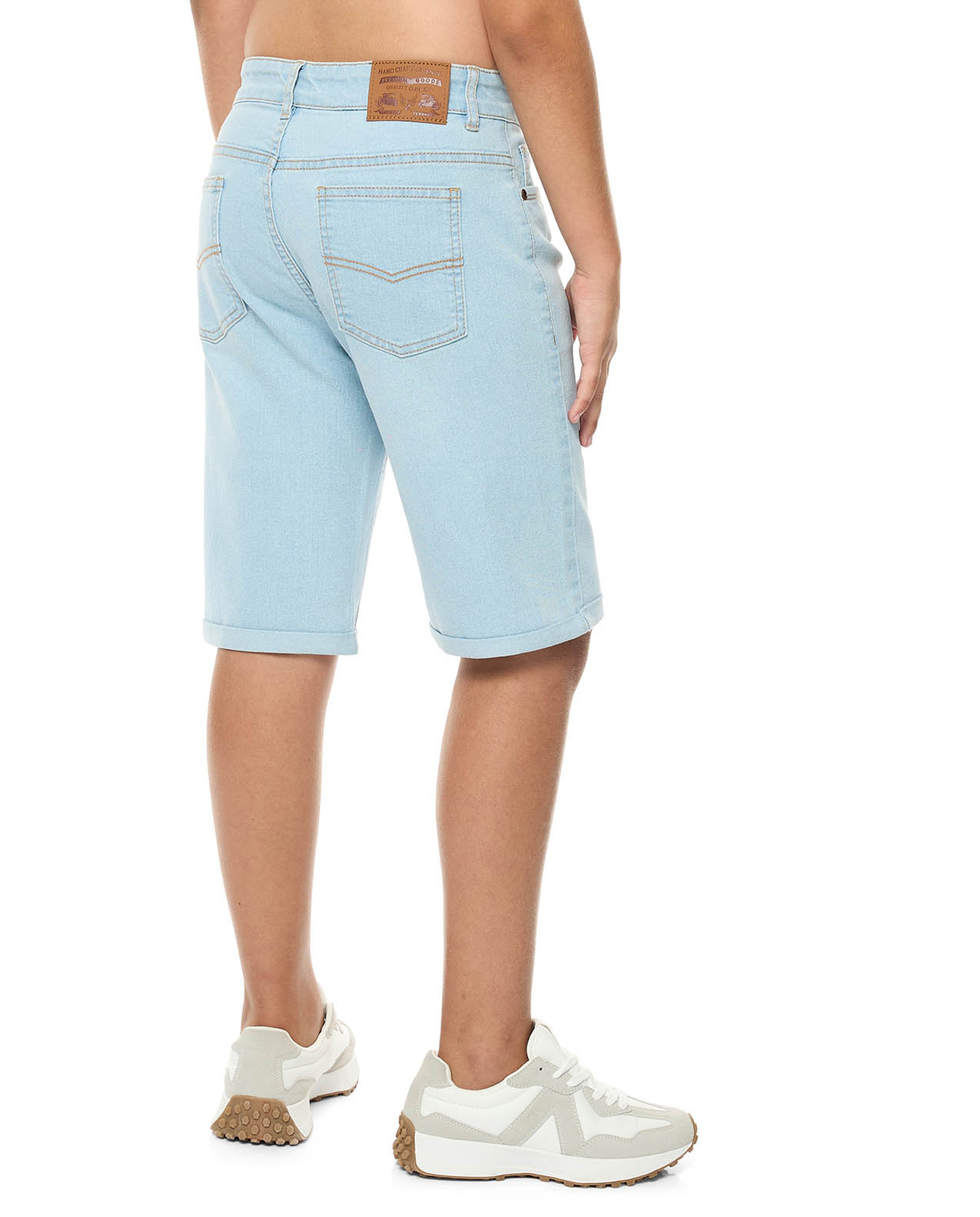 Washed Denim Shorts with Button Closure