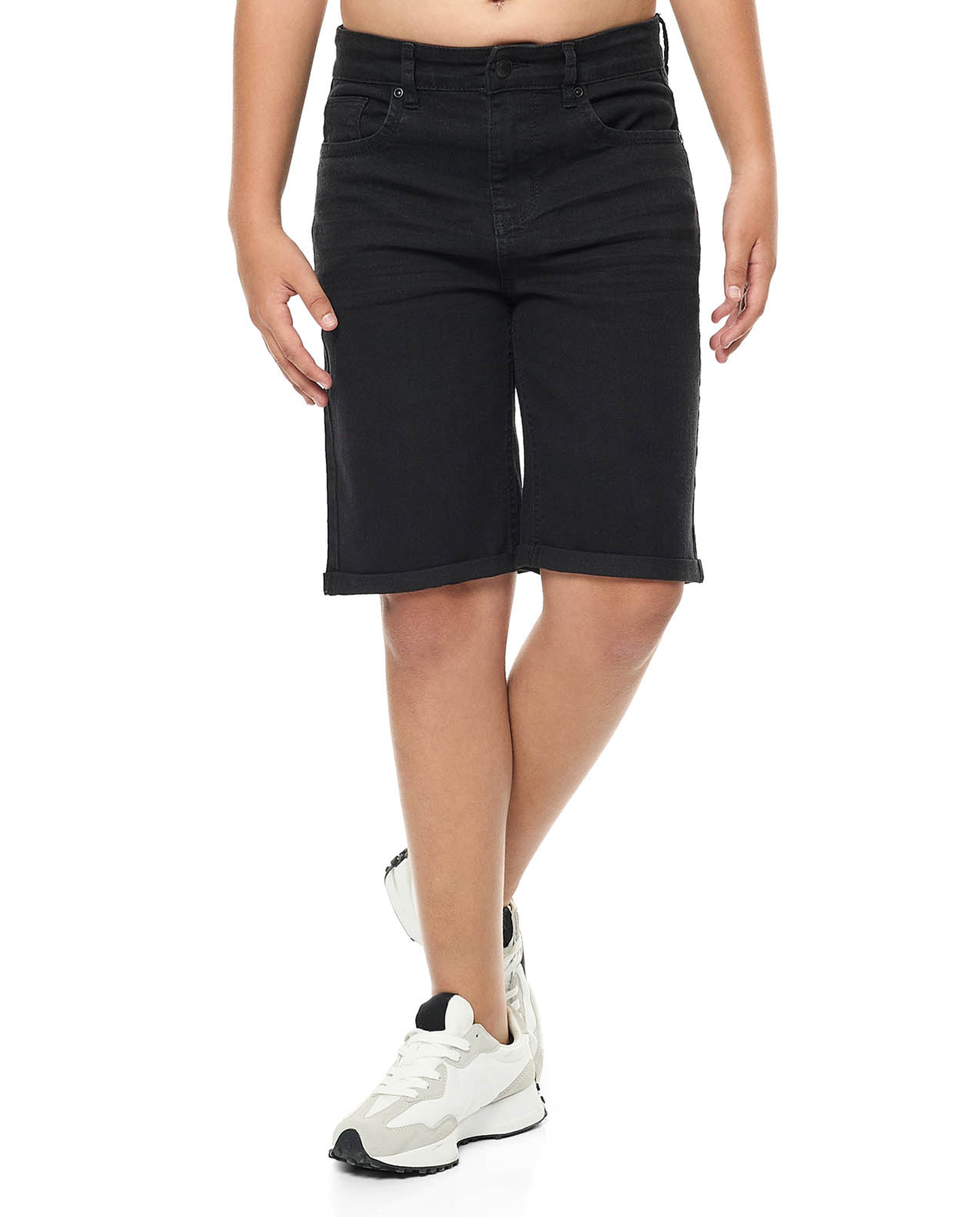 Faded Denim Shorts with Button Closure