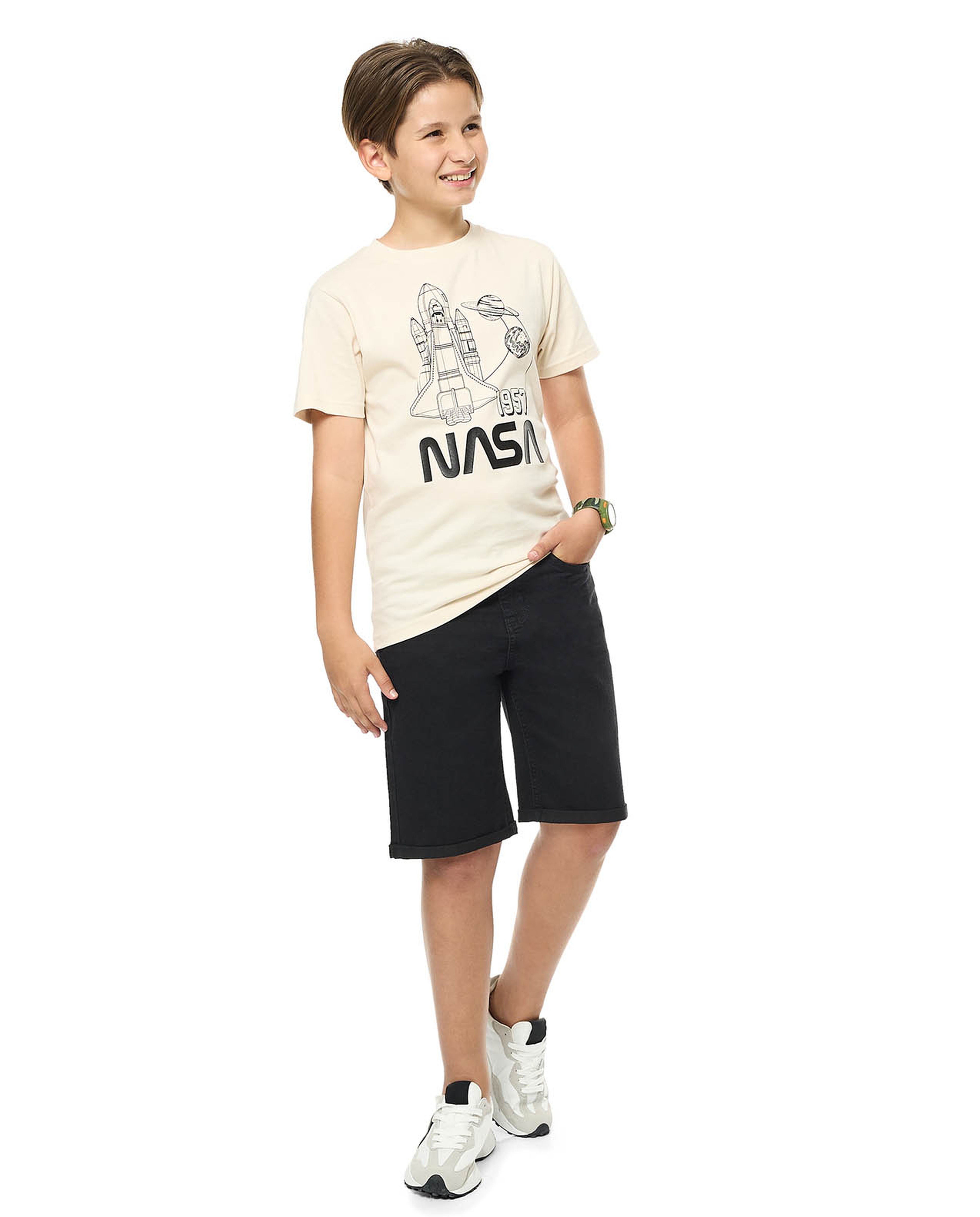 Faded Denim Shorts with Button Closure