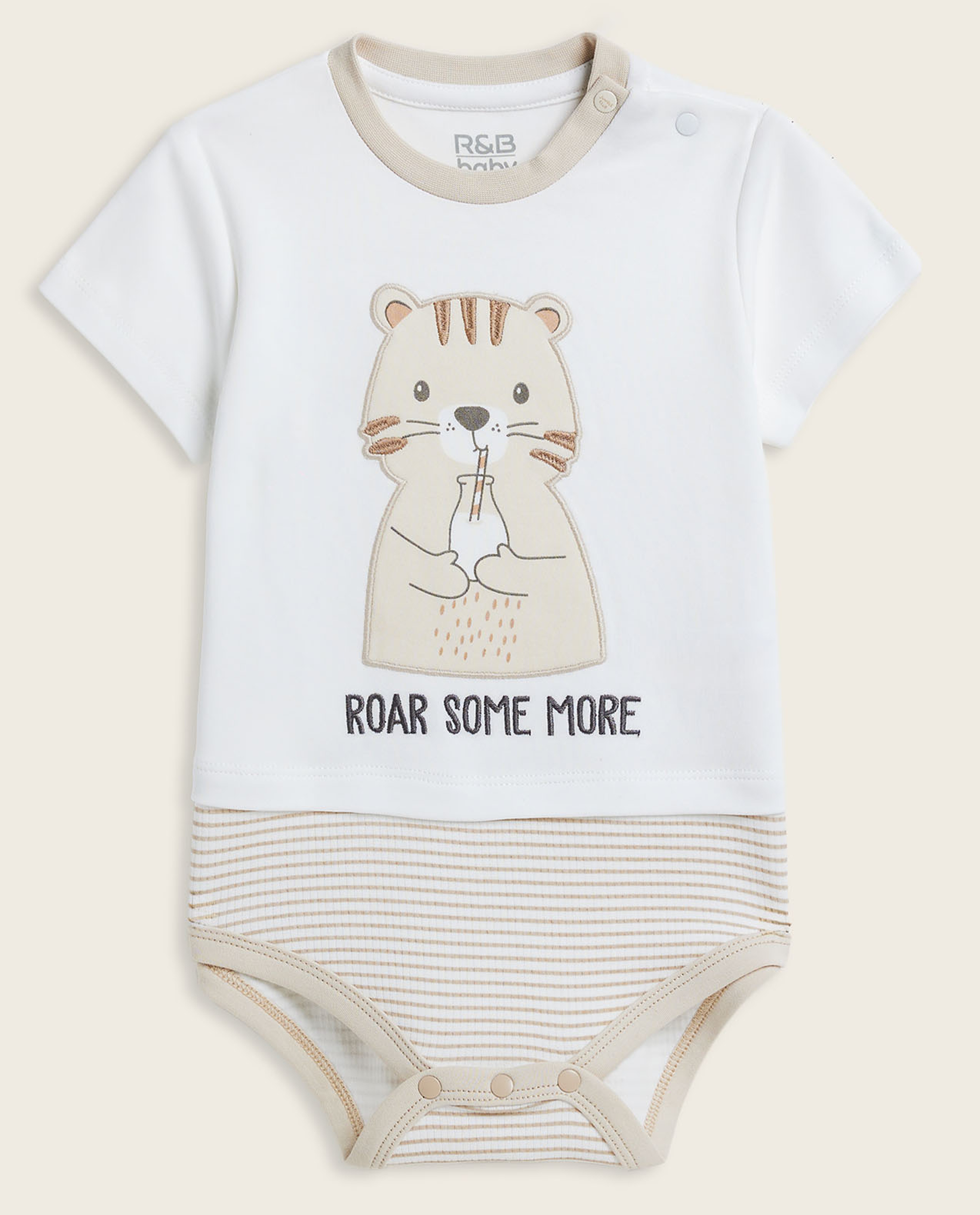 Embroidered Bodysuit with Crew Neck and Short Sleeves