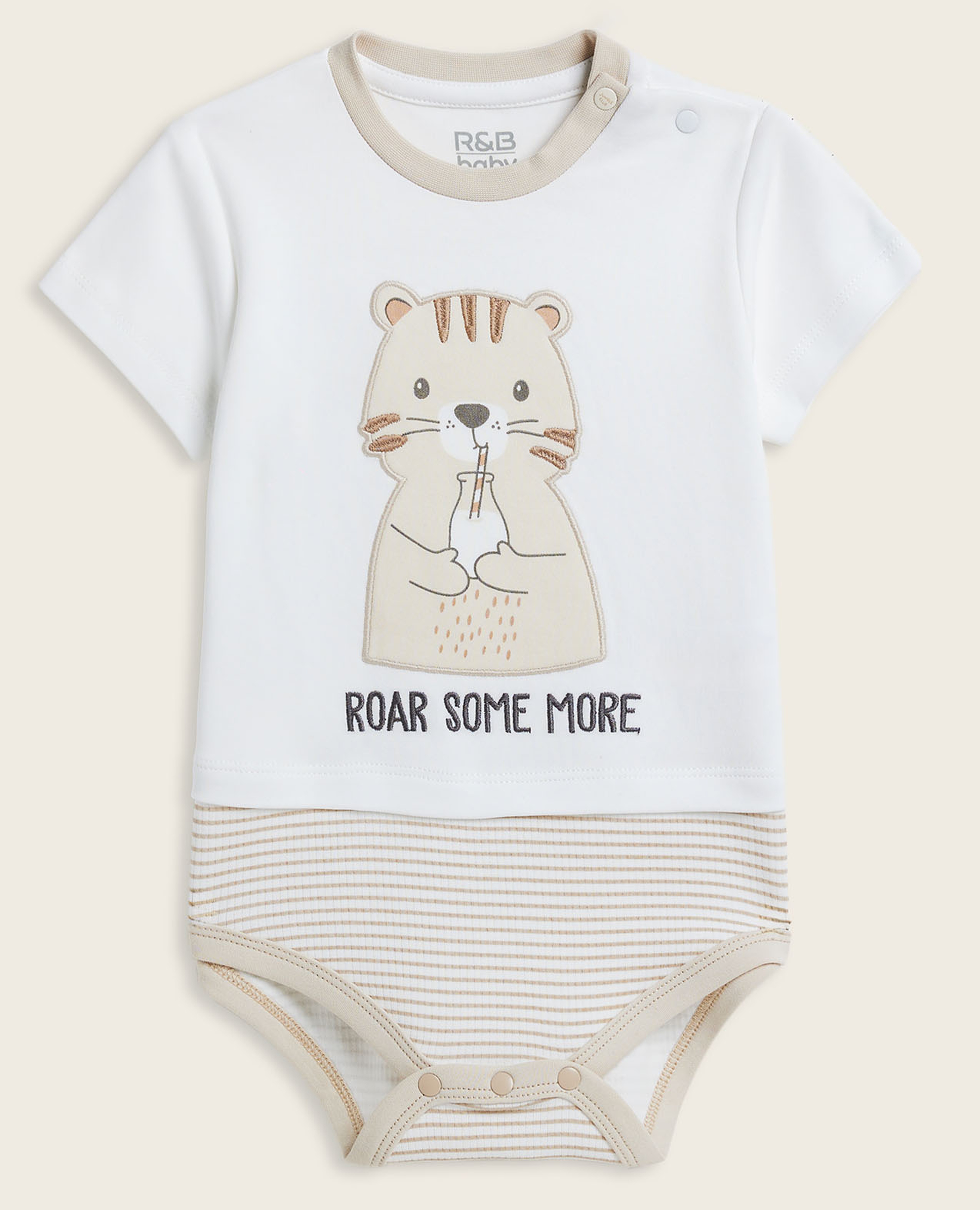 Embroidered Bodysuit with Crew Neck and Short Sleeves