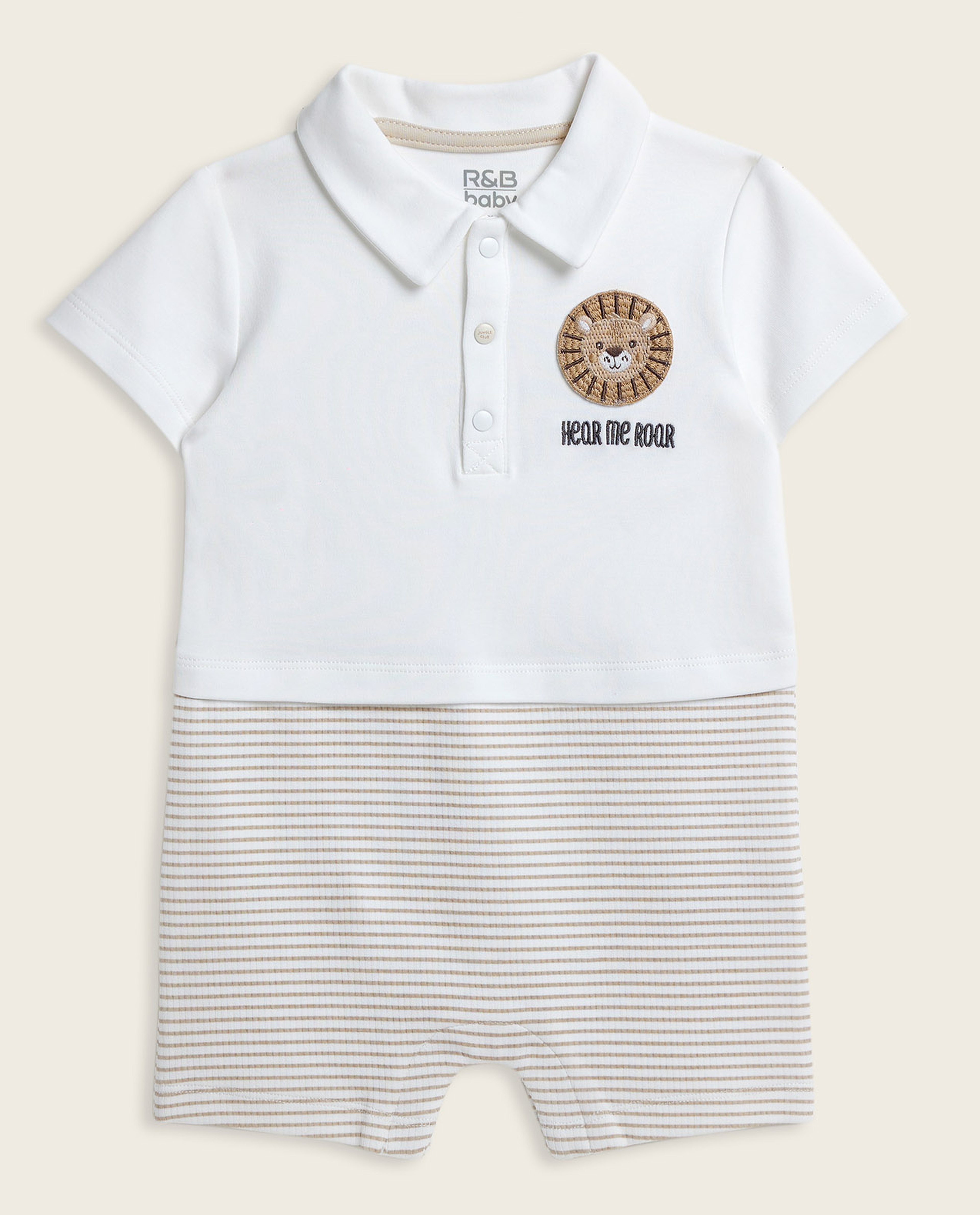 Embroidered Collared Romper with Short Sleeves