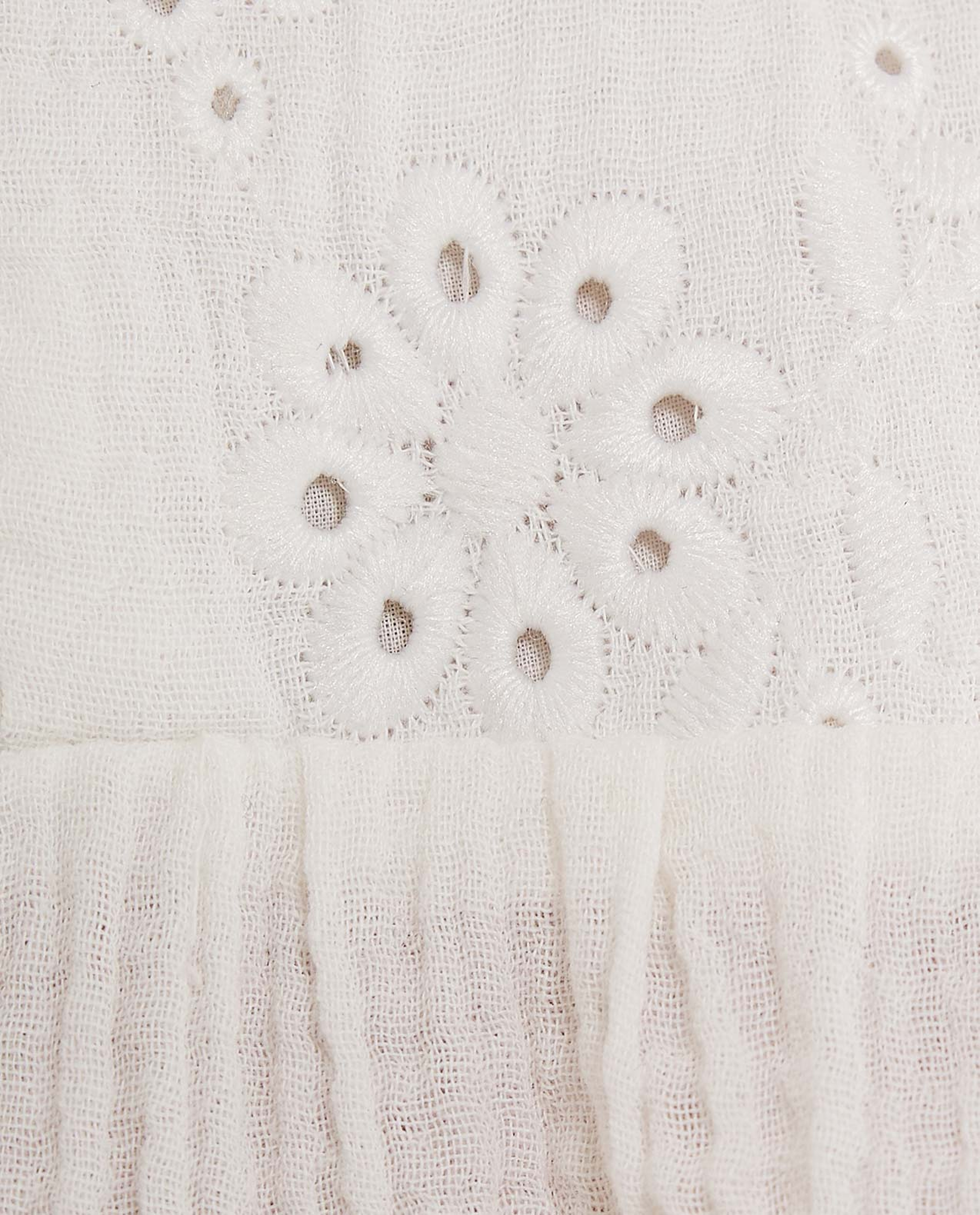 Schiffli Top with Crew Neck and Flutter Sleeves