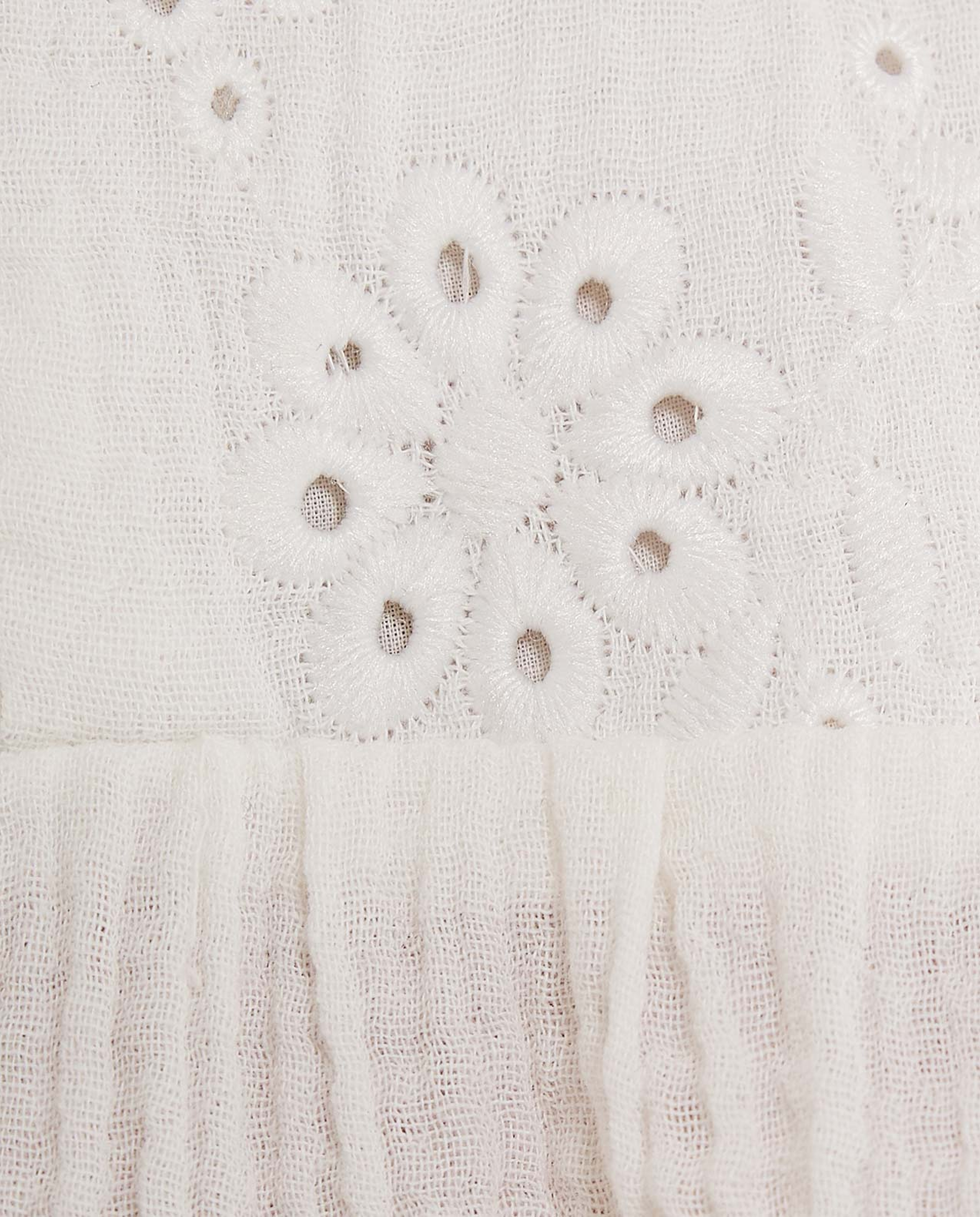 Schiffli Top with Crew Neck and Flutter Sleeves