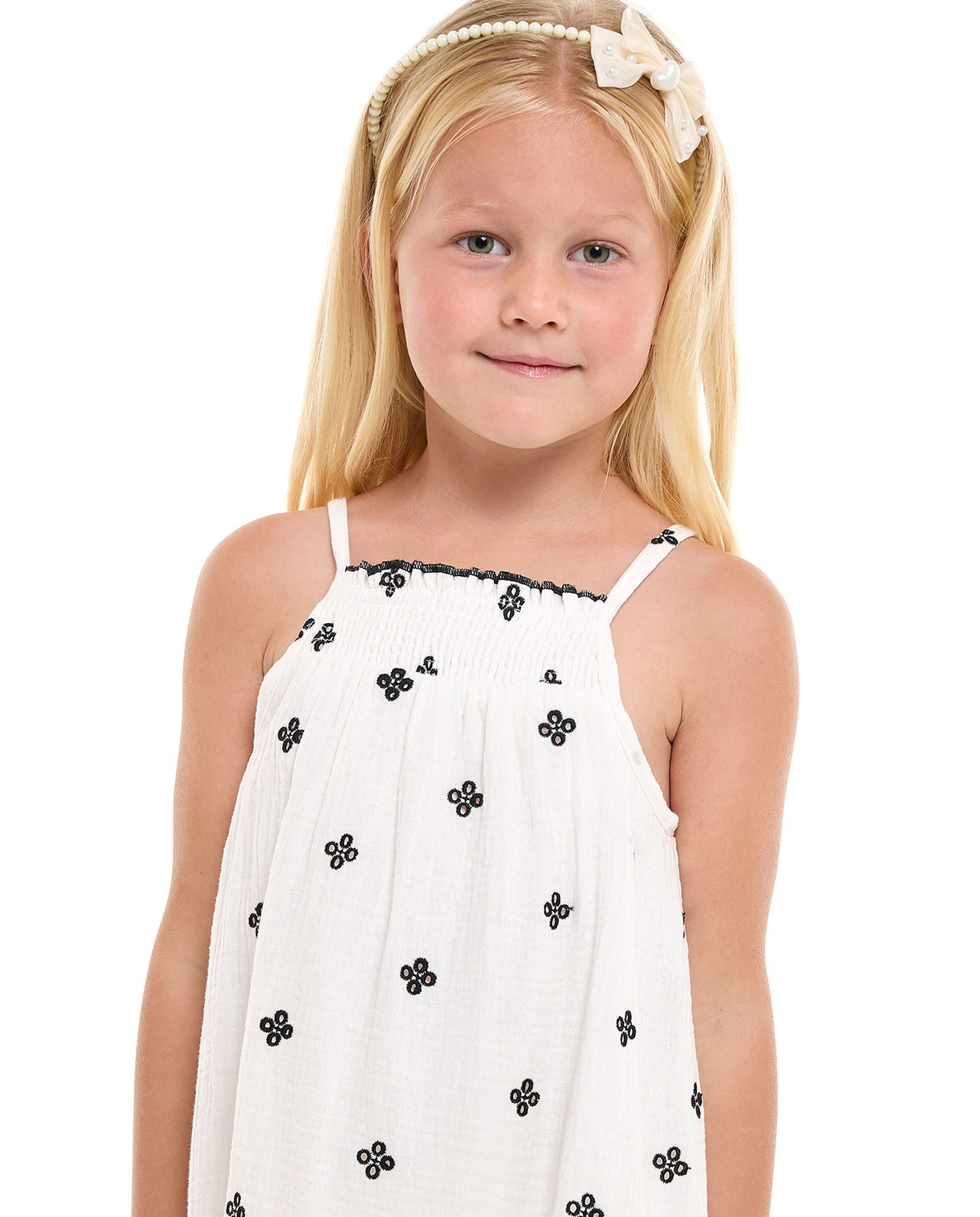 Embroidered Strappy Dress with Square Neck