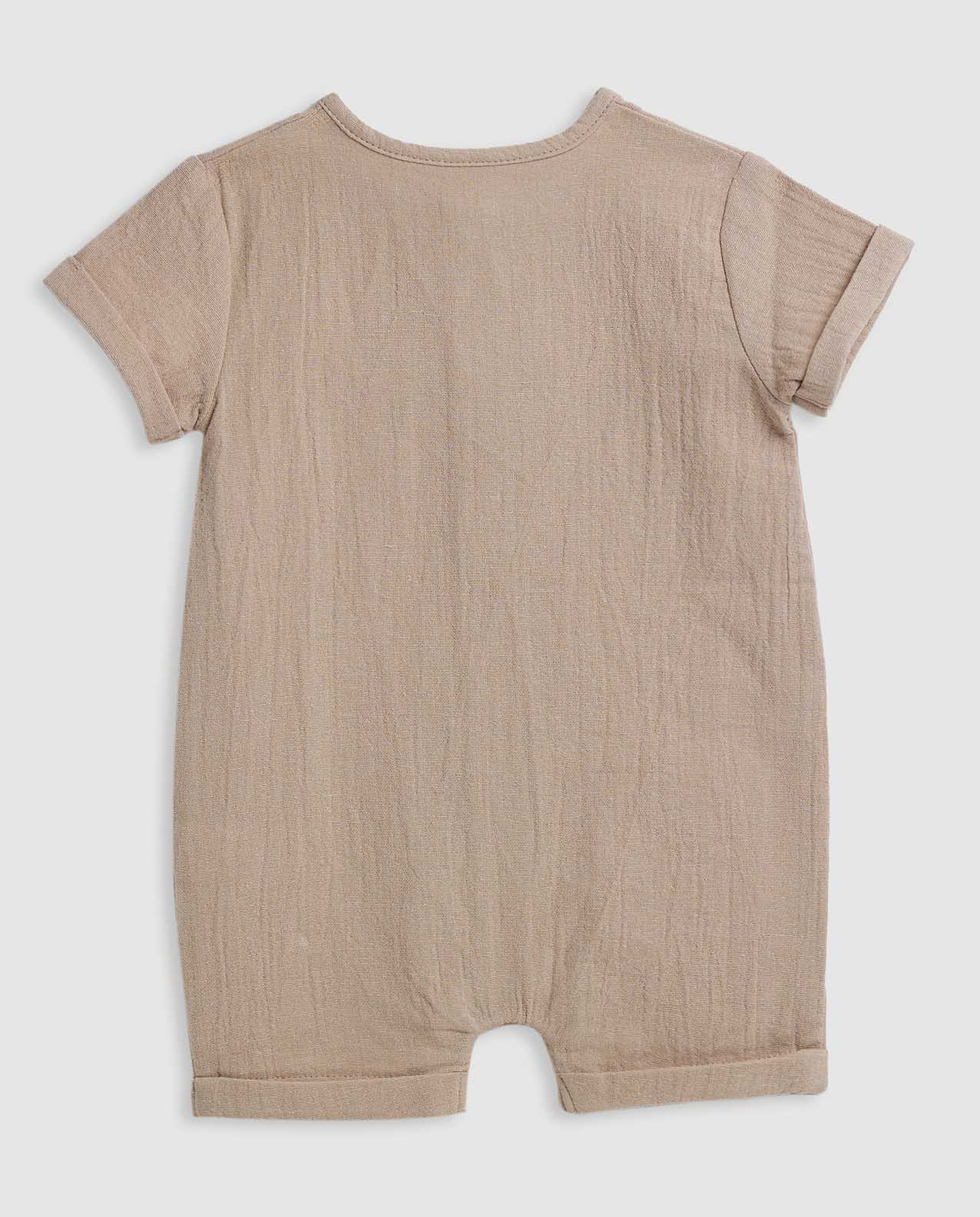 Embroidered Romper with Crew Neck and Short Sleeves