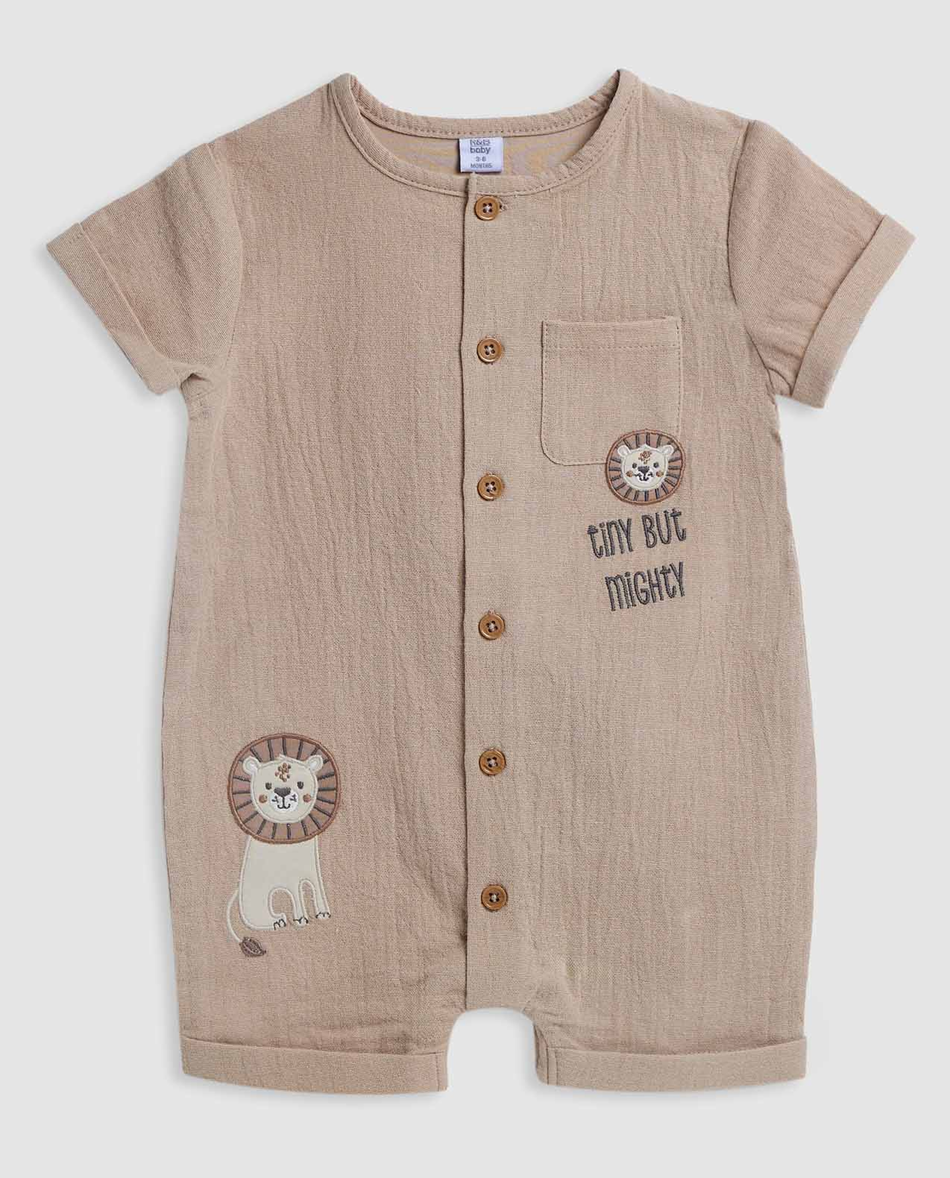 Embroidered Romper with Crew Neck and Short Sleeves