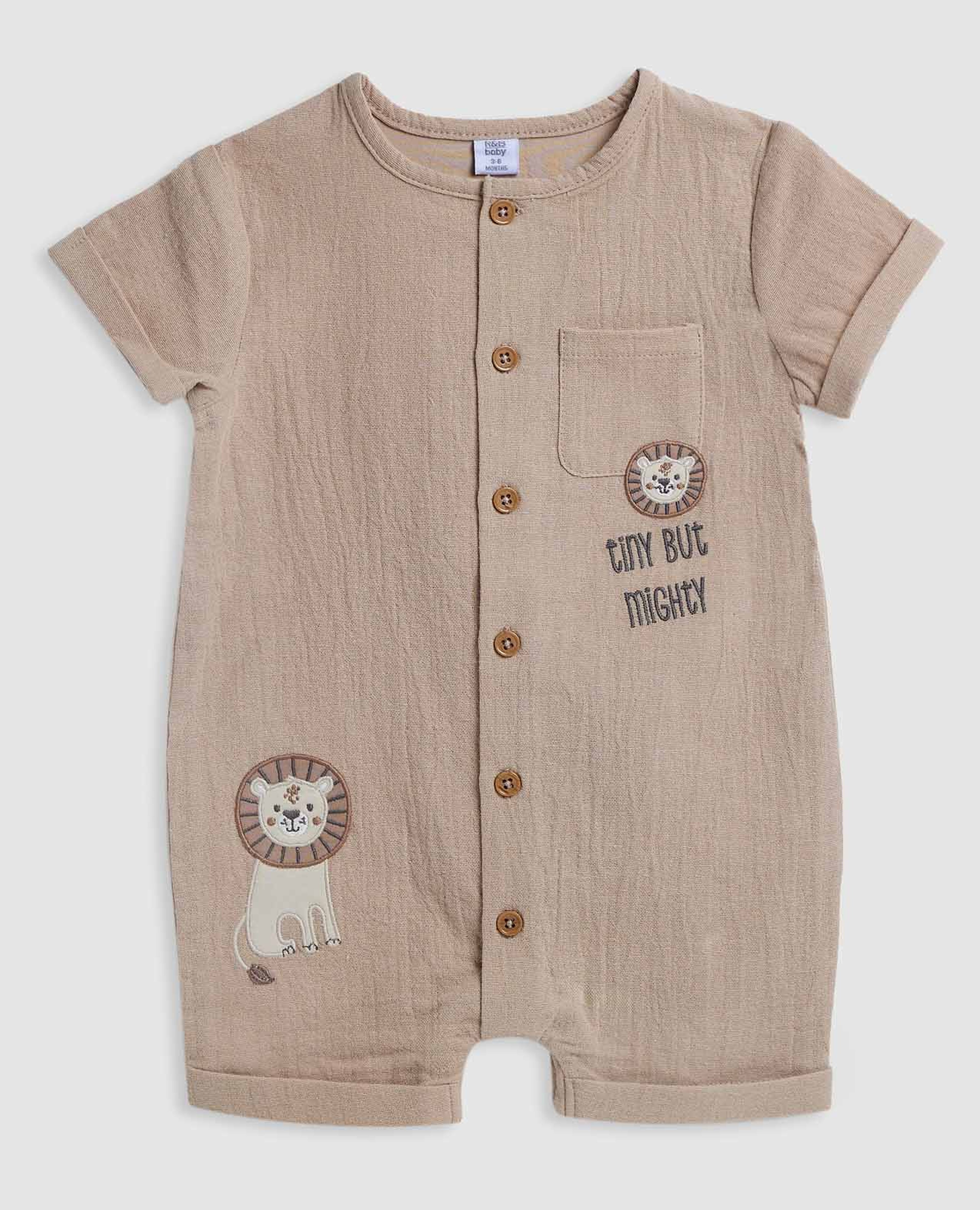 Embroidered Romper with Crew Neck and Short Sleeves