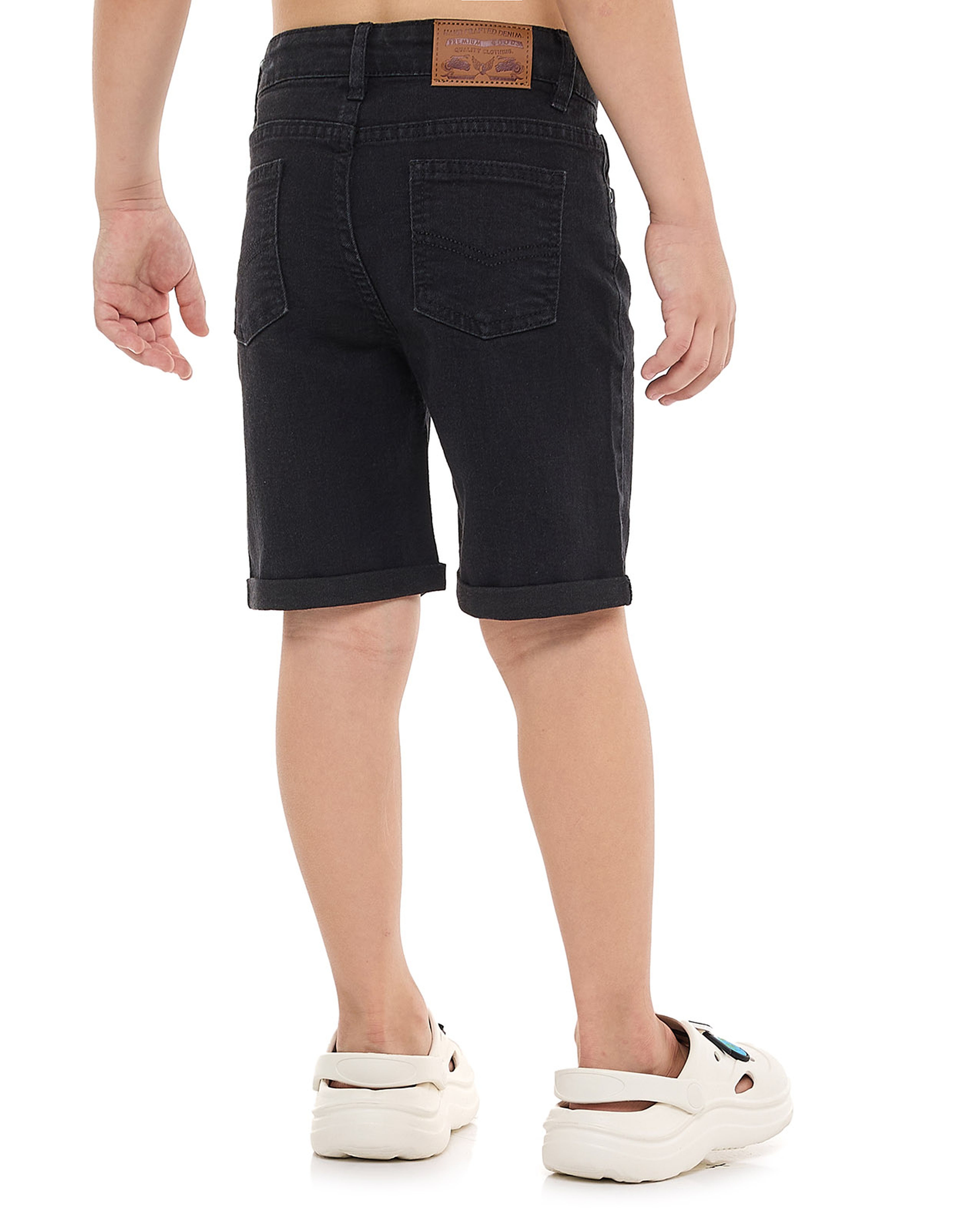 Faded Denim Shorts with Button Closure