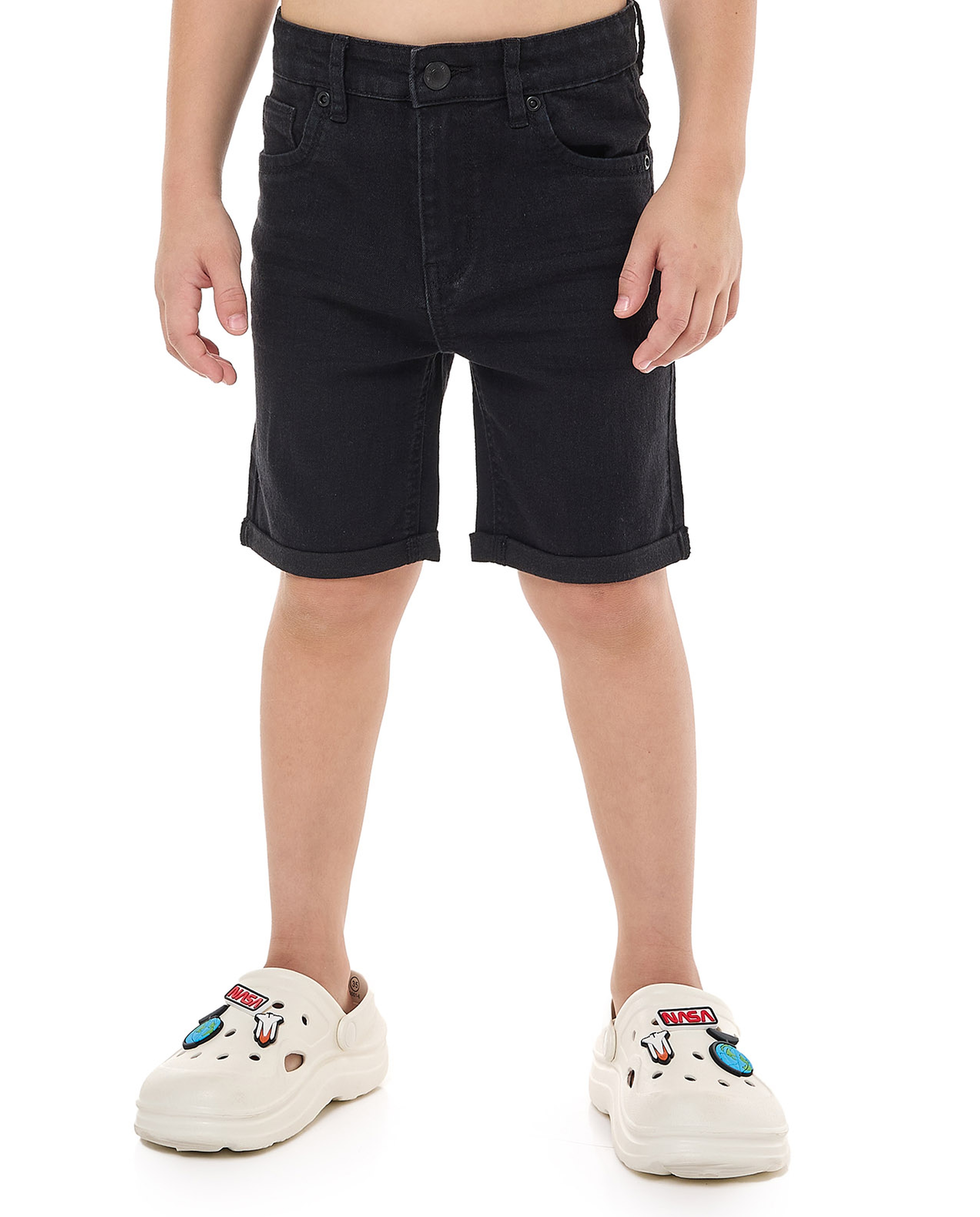 Faded Denim Shorts with Button Closure