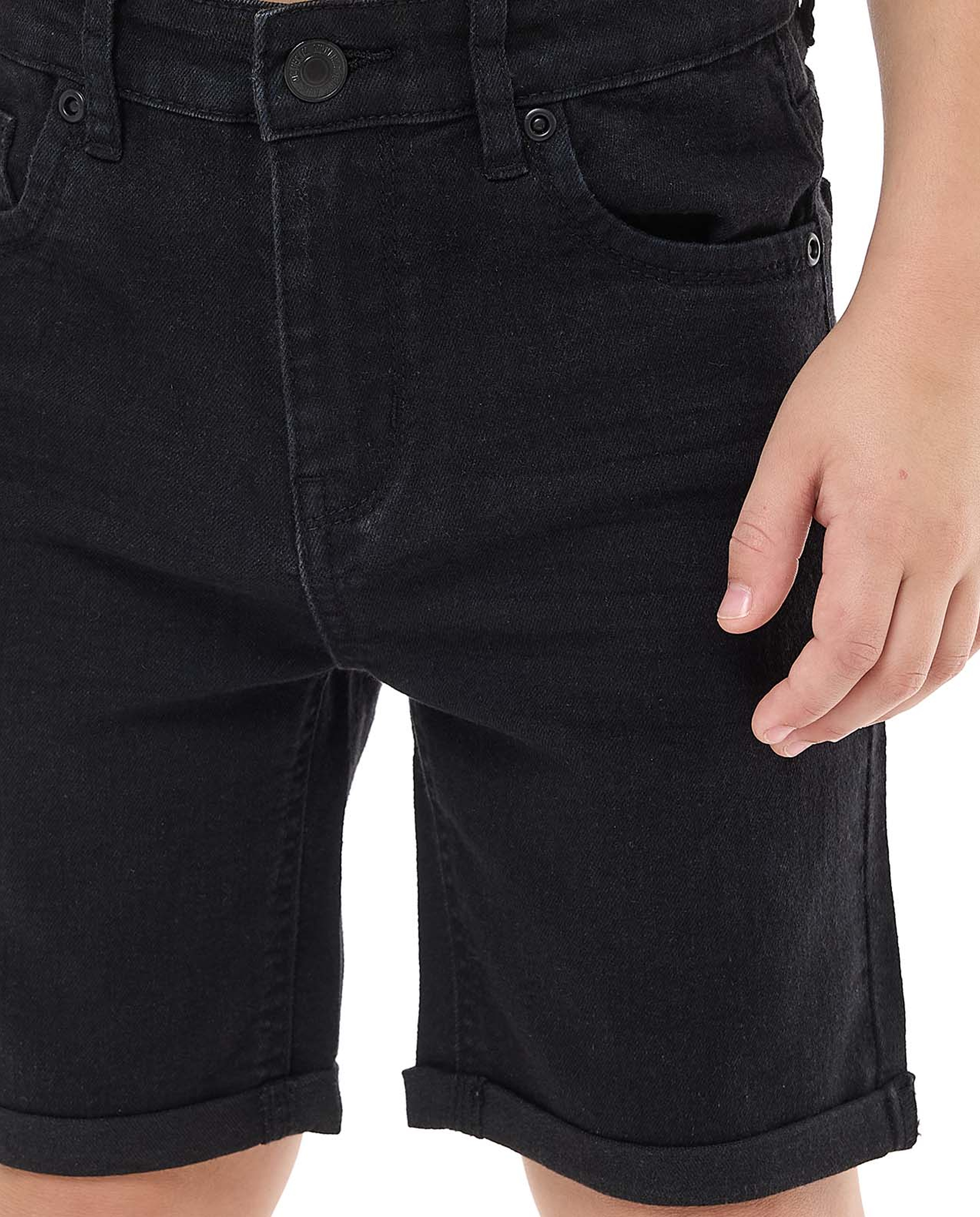 Faded Denim Shorts with Button Closure