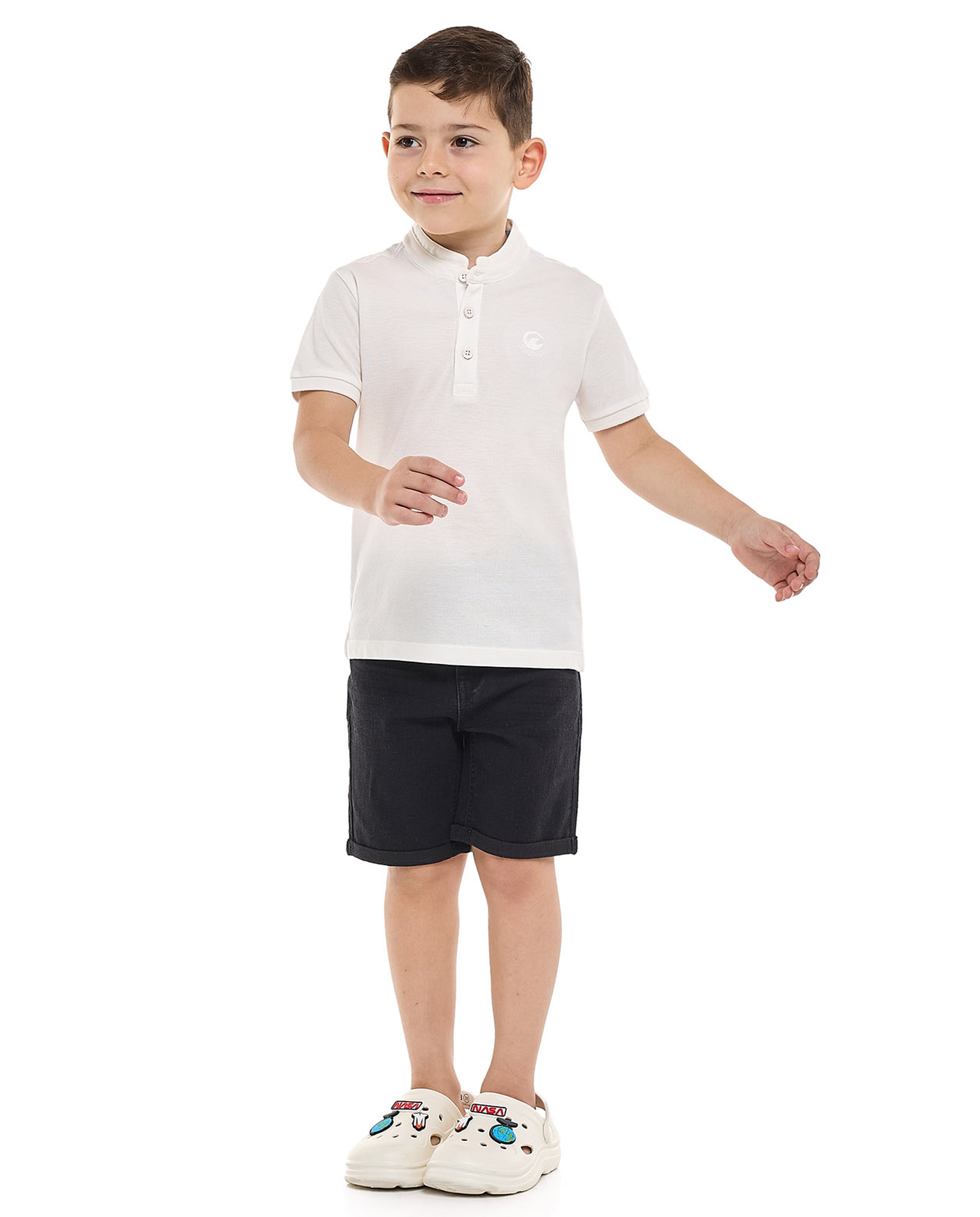 Faded Denim Shorts with Button Closure