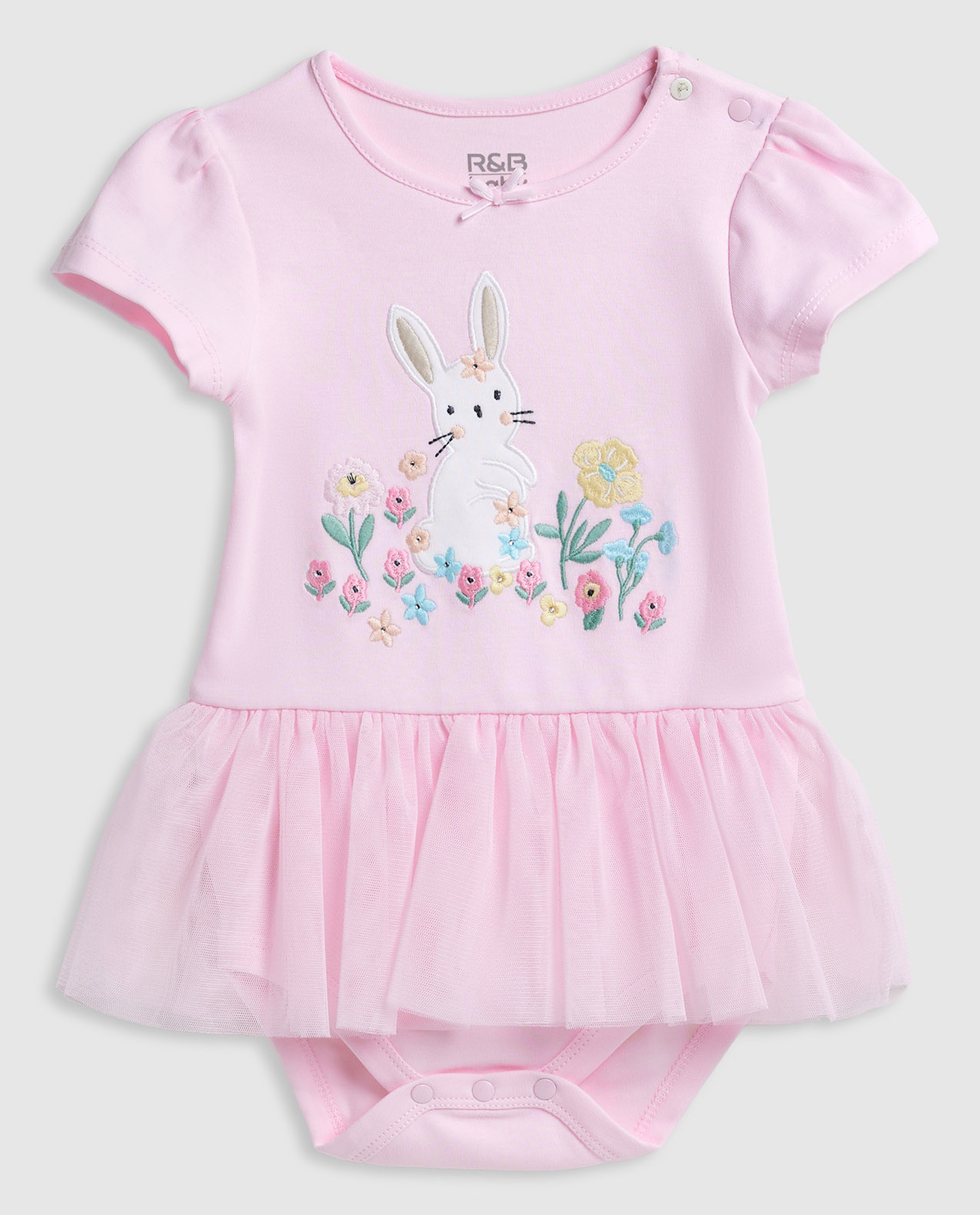 Embroidered Bodysuit Dress with Crew Neck and Short Sleeves