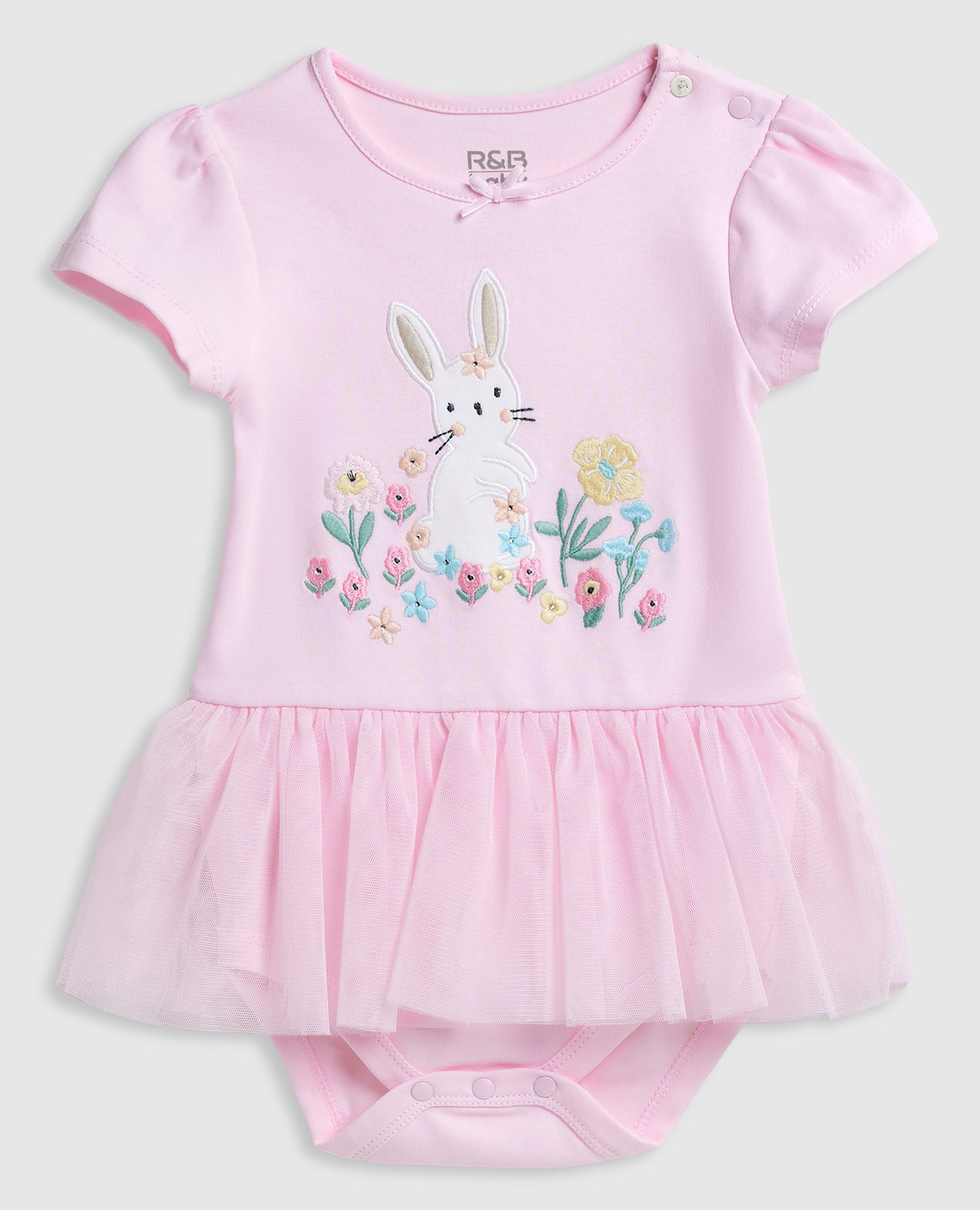 فستان باديسوت مطرز بياقة مستديرة وأكمام قصيرة