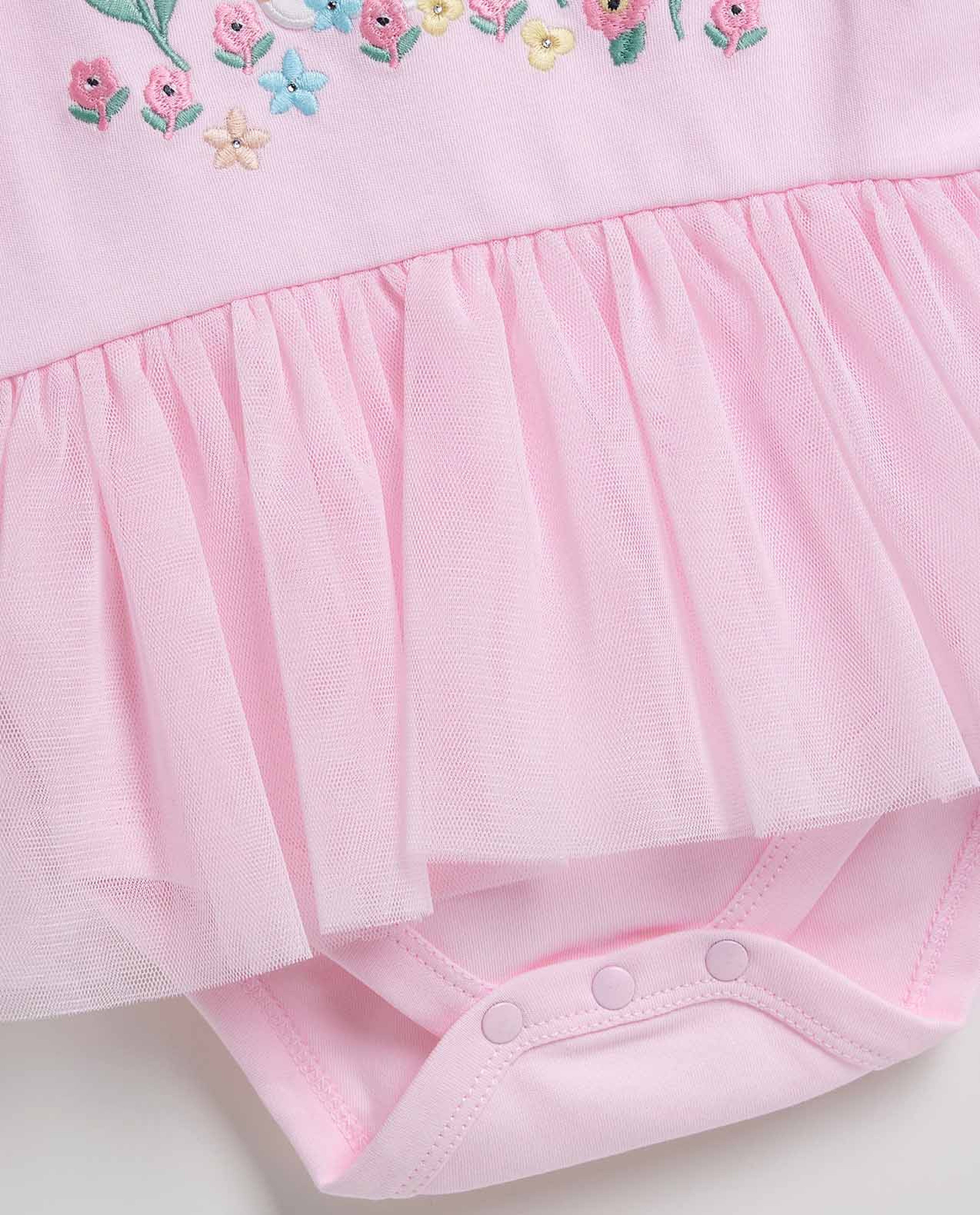 Embroidered Bodysuit Dress with Crew Neck and Short Sleeves