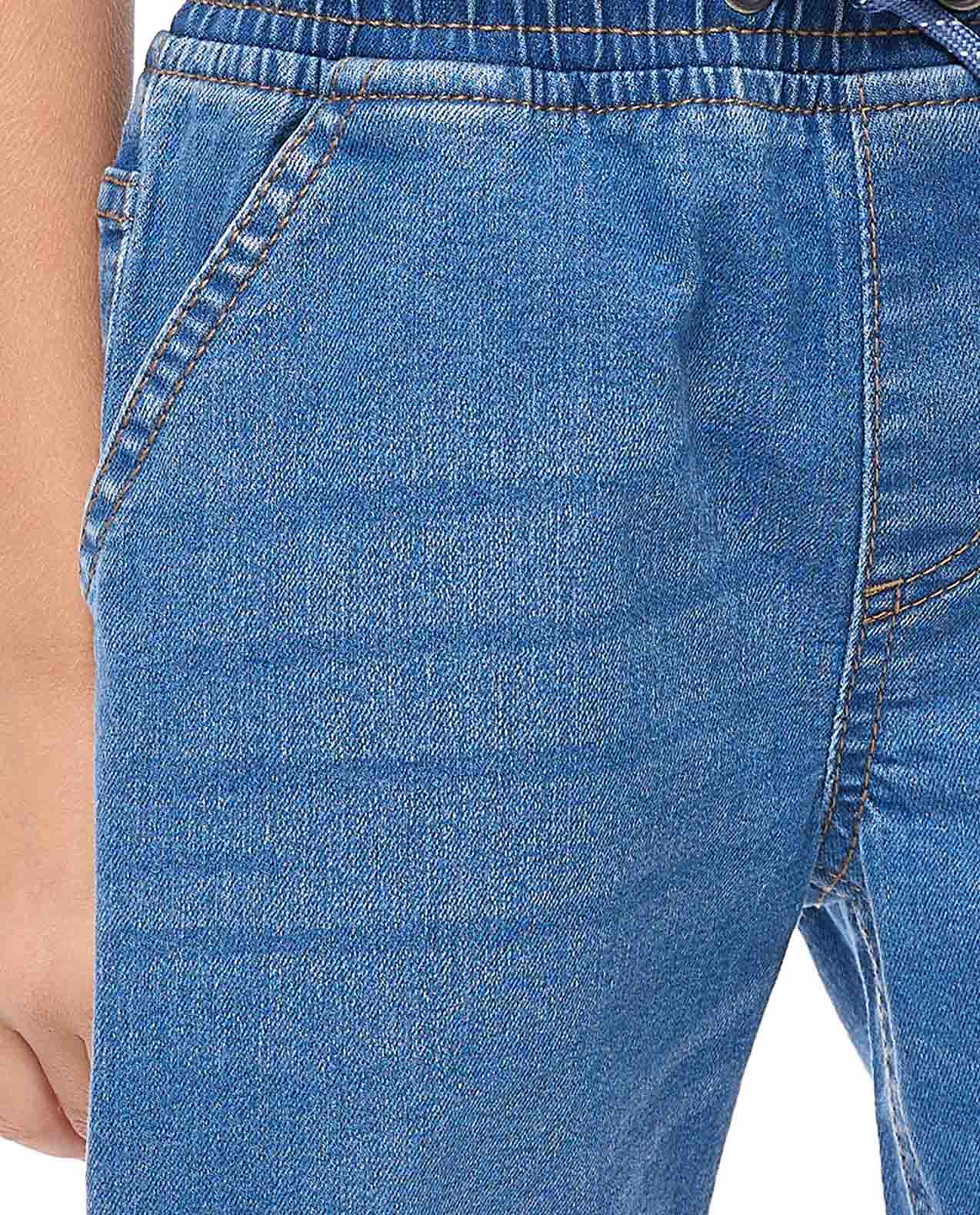 Faded Denim Shorts with Drawstring Waist