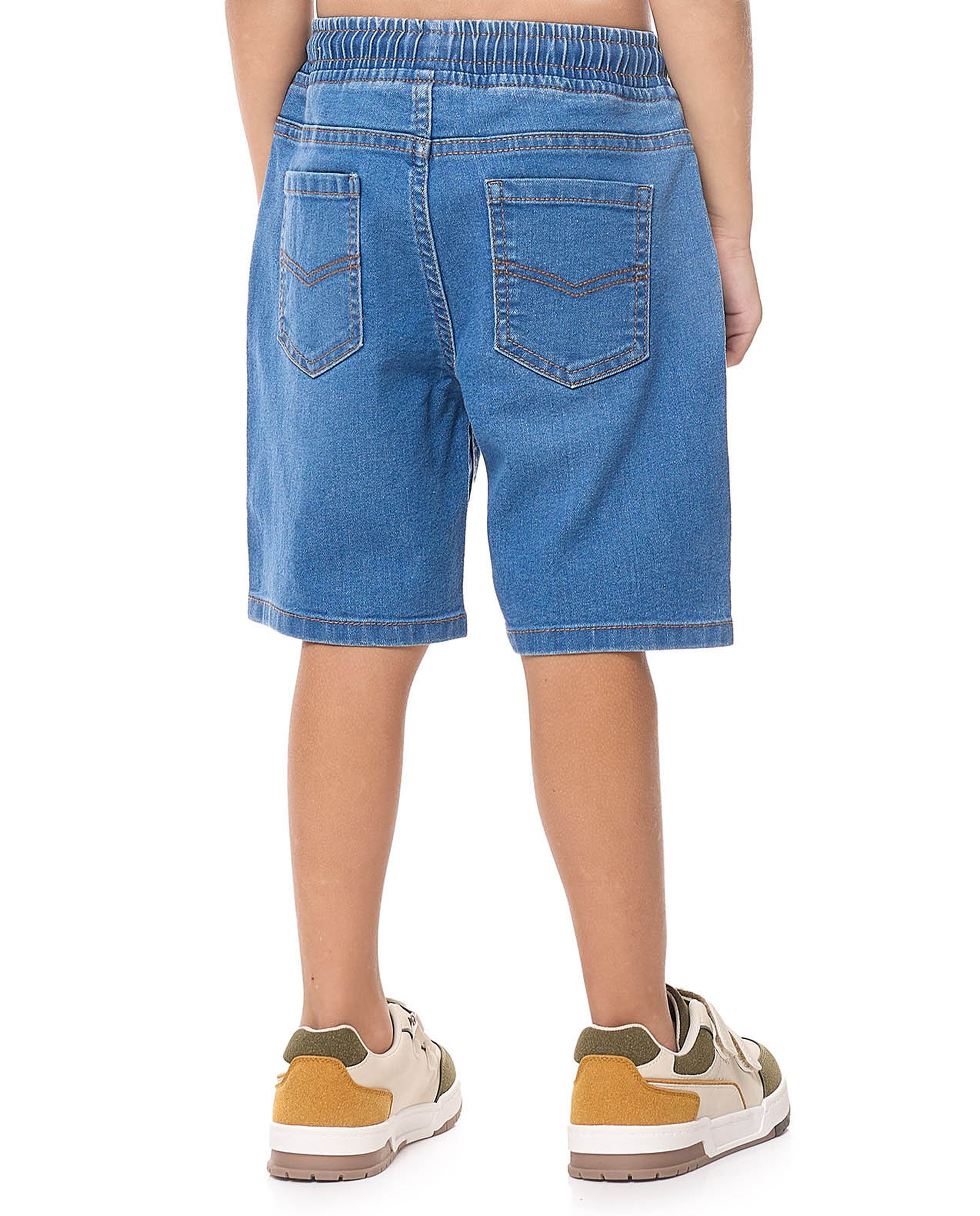 Faded Denim Shorts with Drawstring Waist