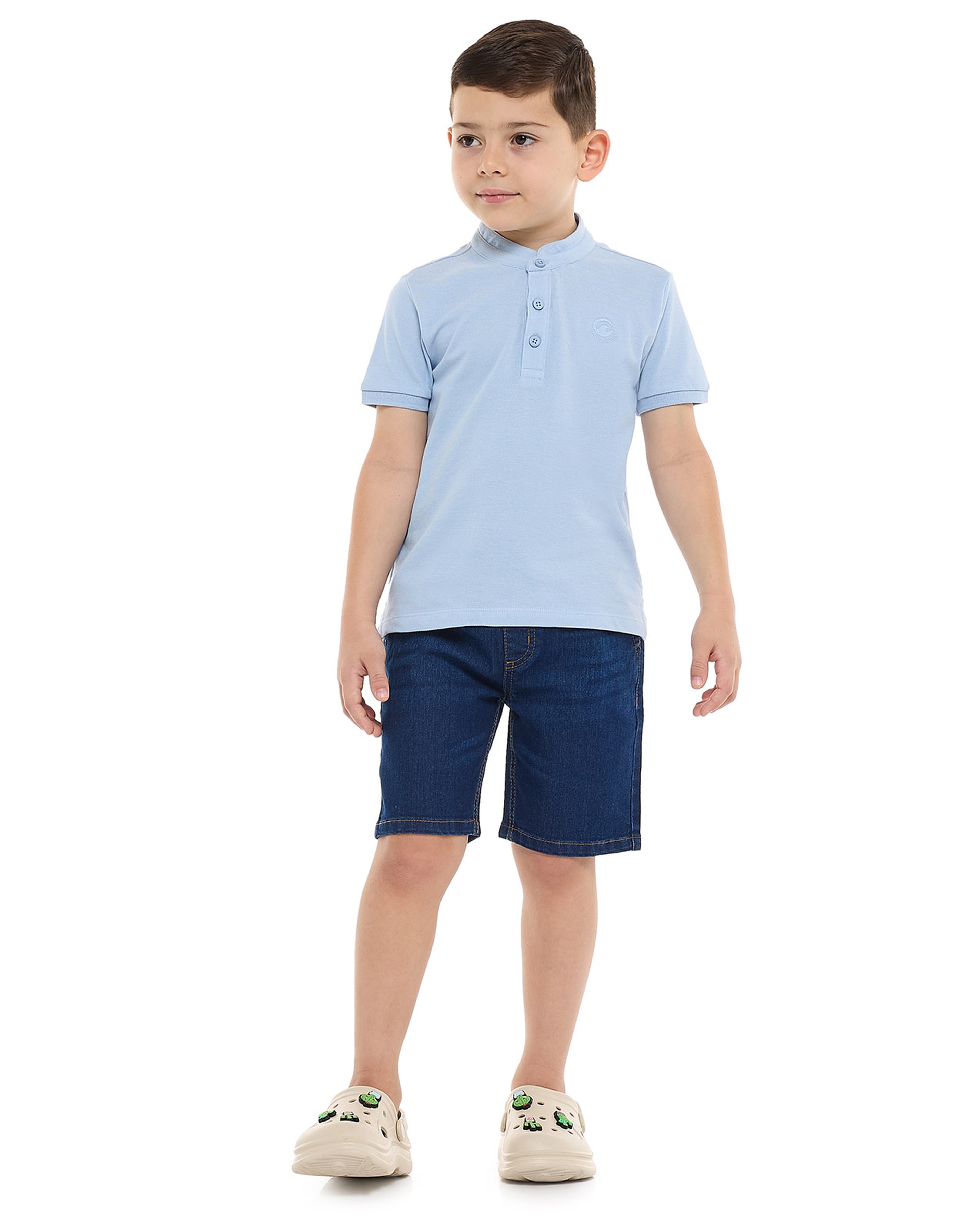 Faded Denim Shorts with Drawstring Waist