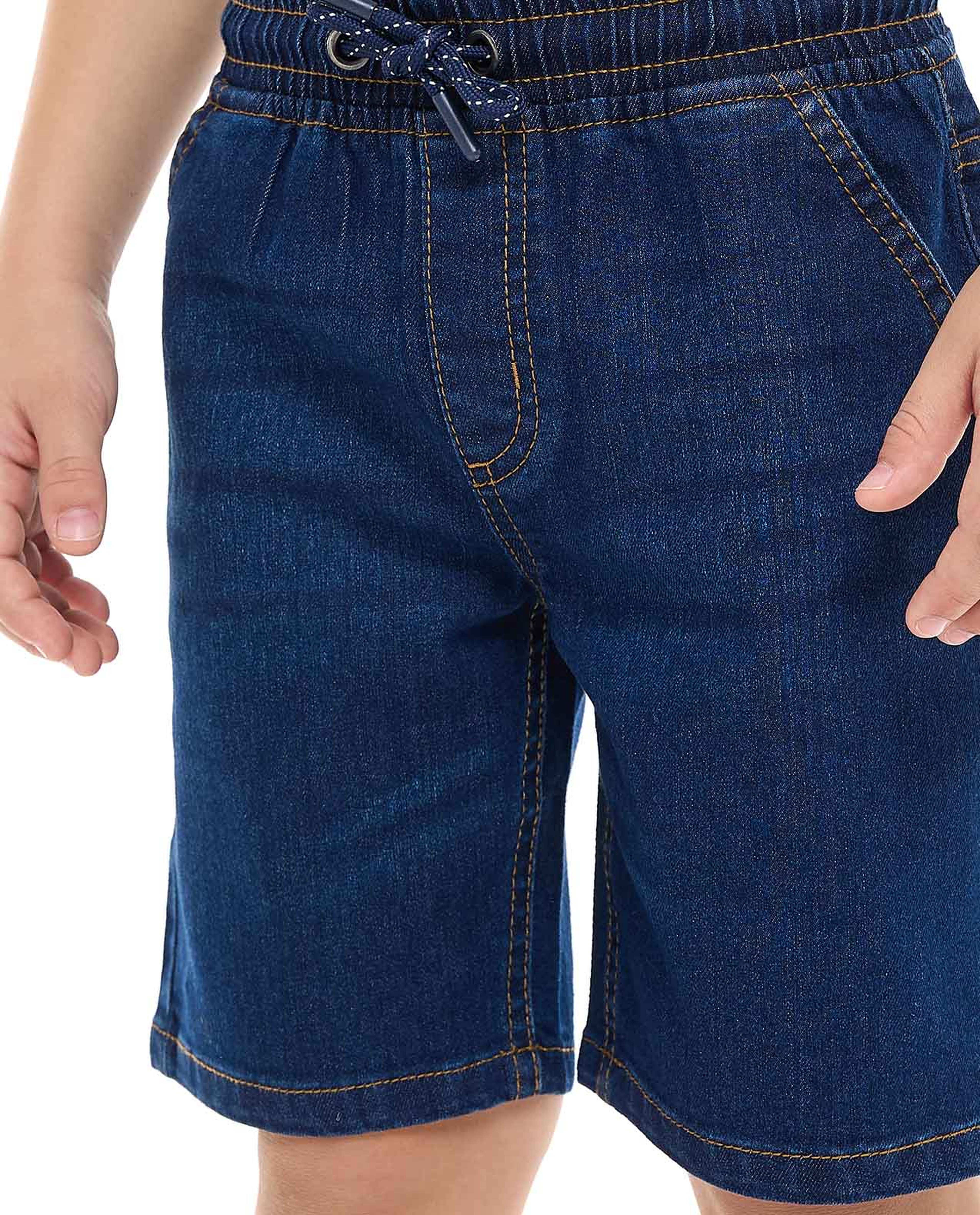 Faded Denim Shorts with Drawstring Waist