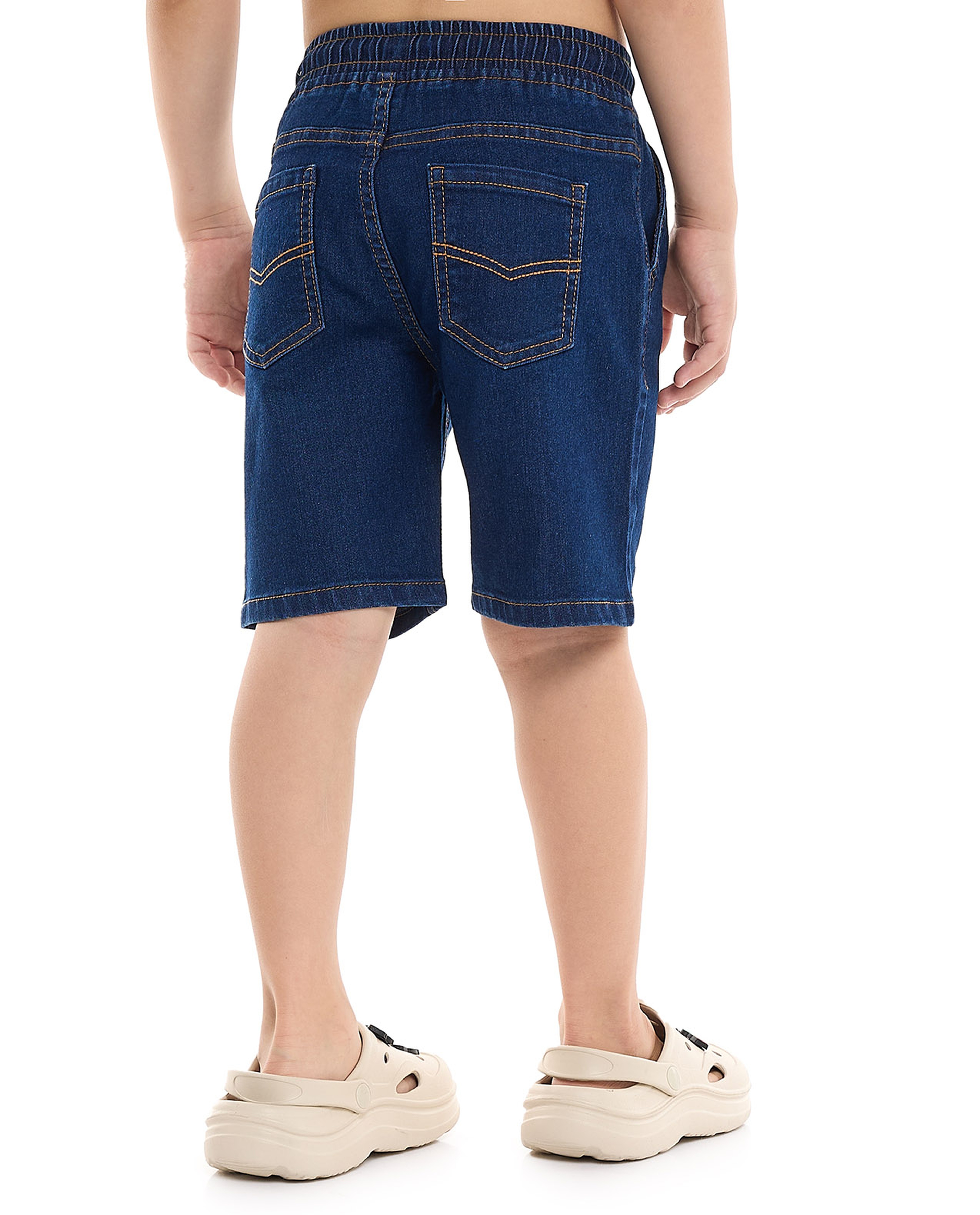 Faded Denim Shorts with Drawstring Waist