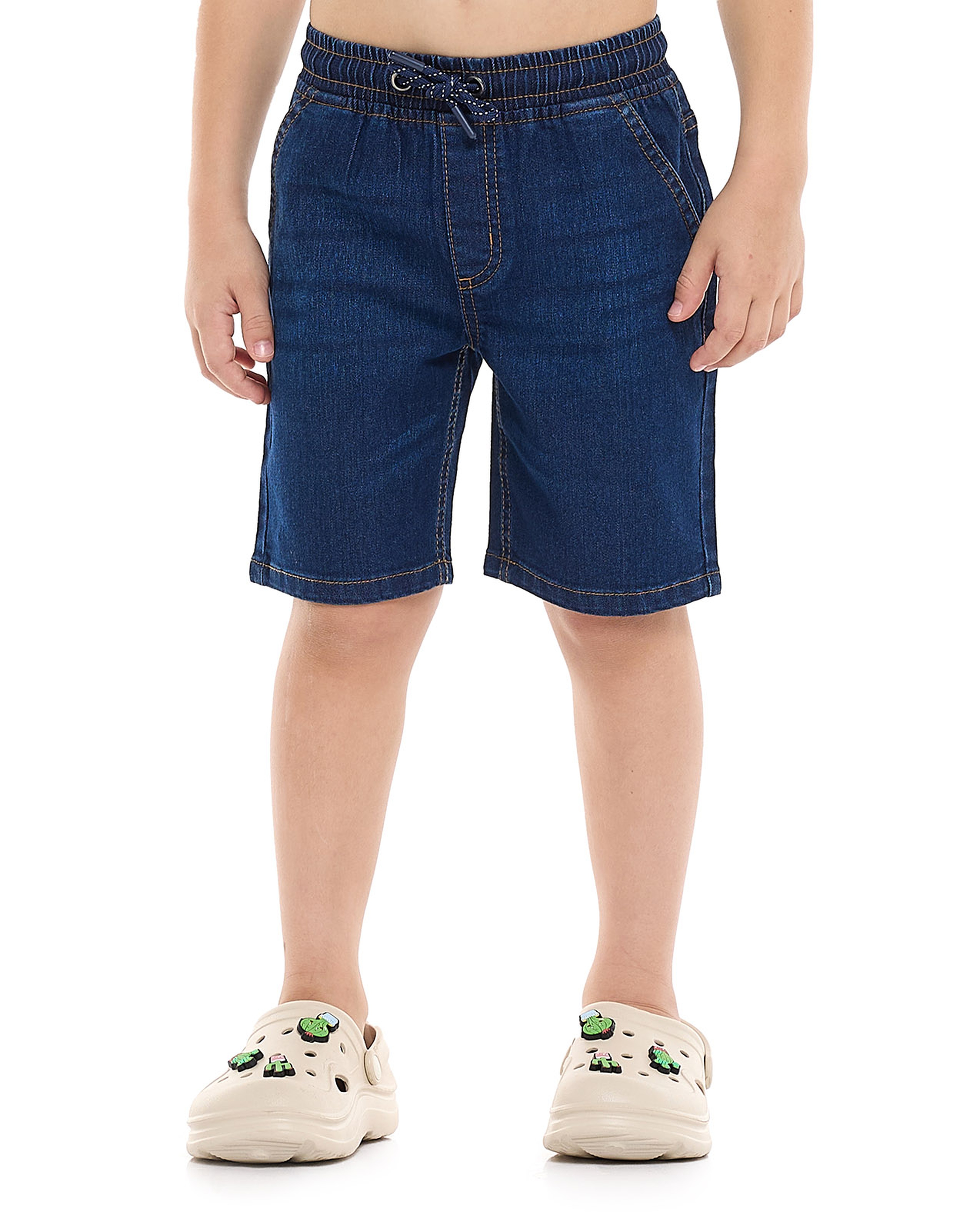 Faded Denim Shorts with Drawstring Waist