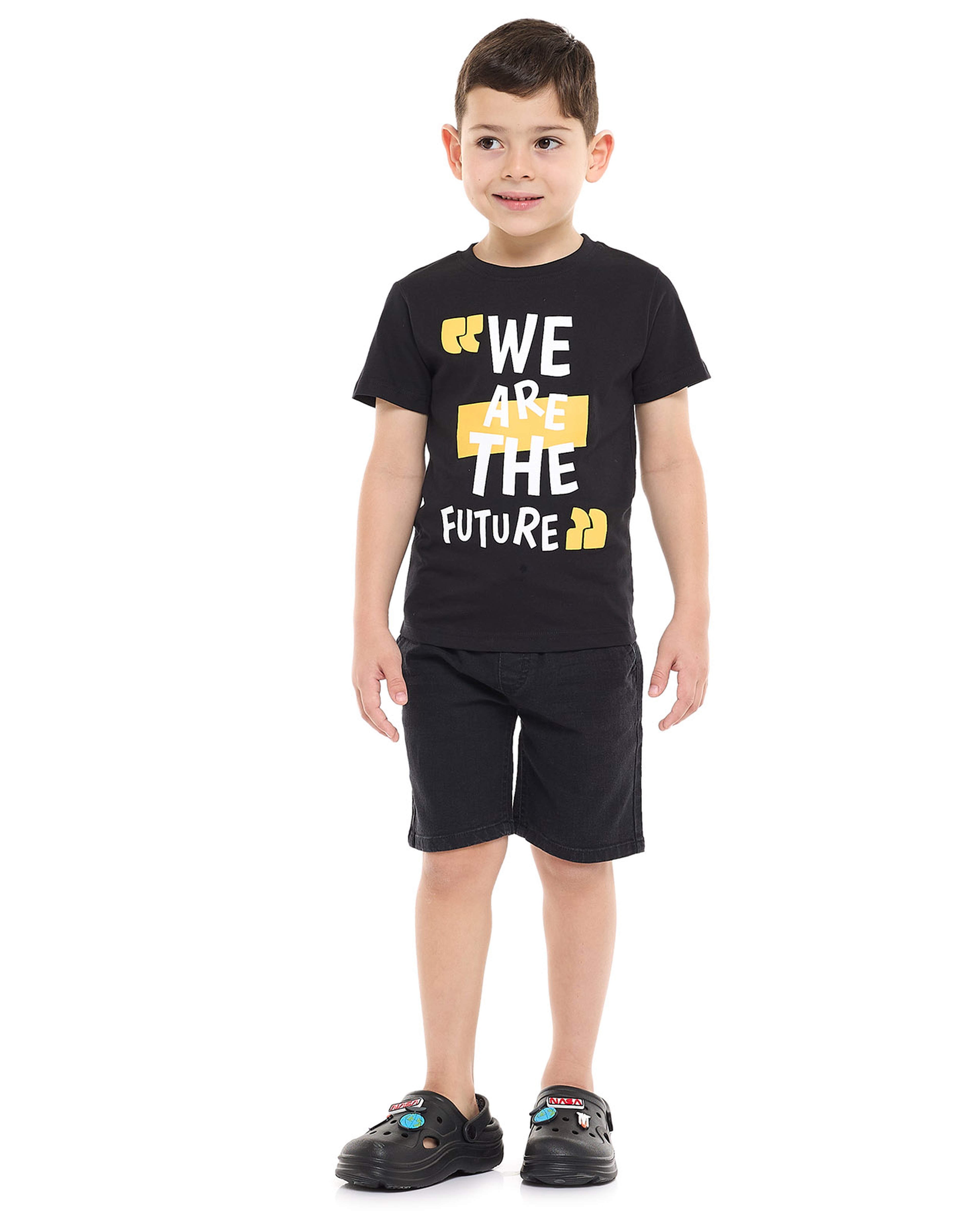 Faded Denim Shorts with Drawstring Waist