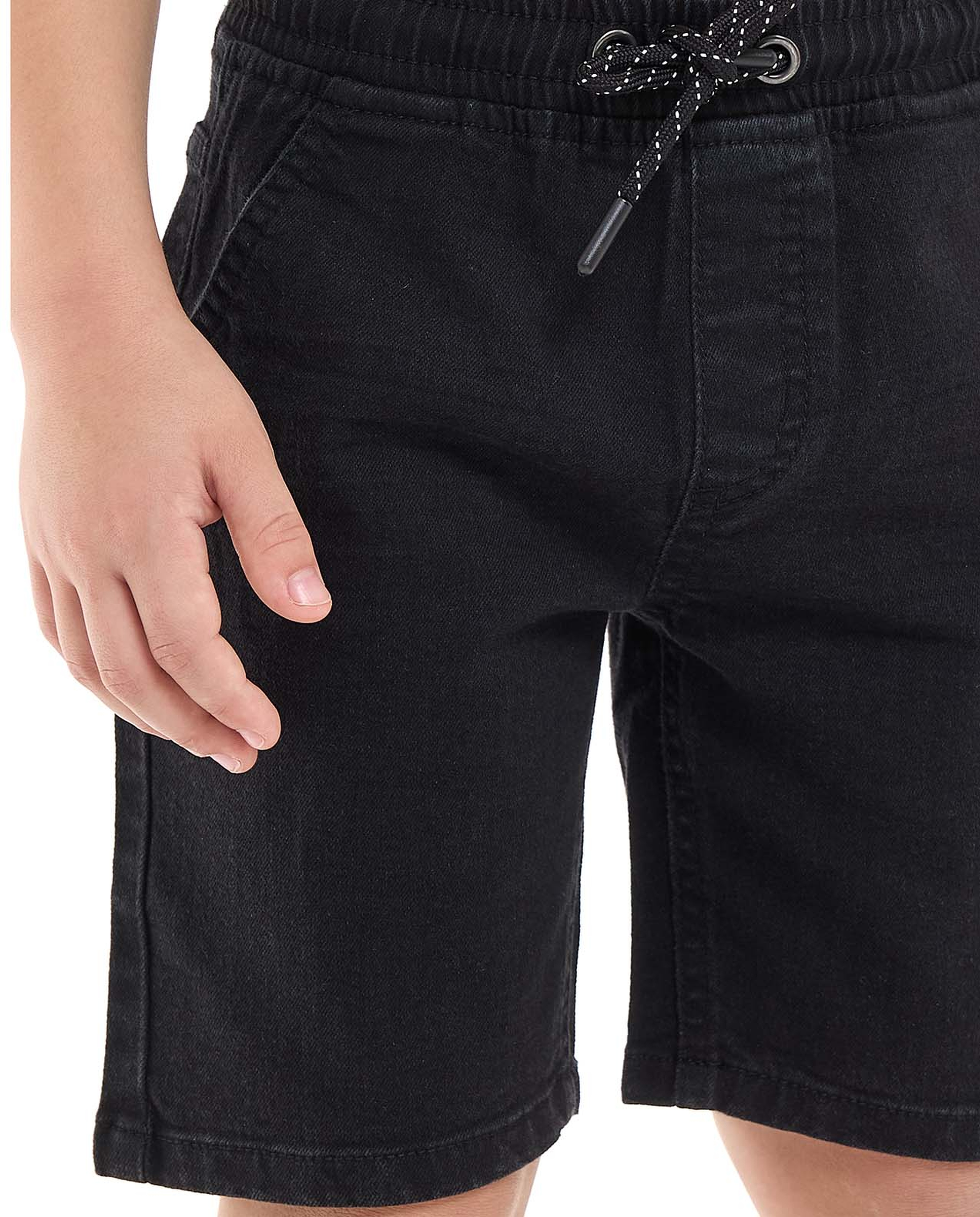 Faded Denim Shorts with Drawstring Waist