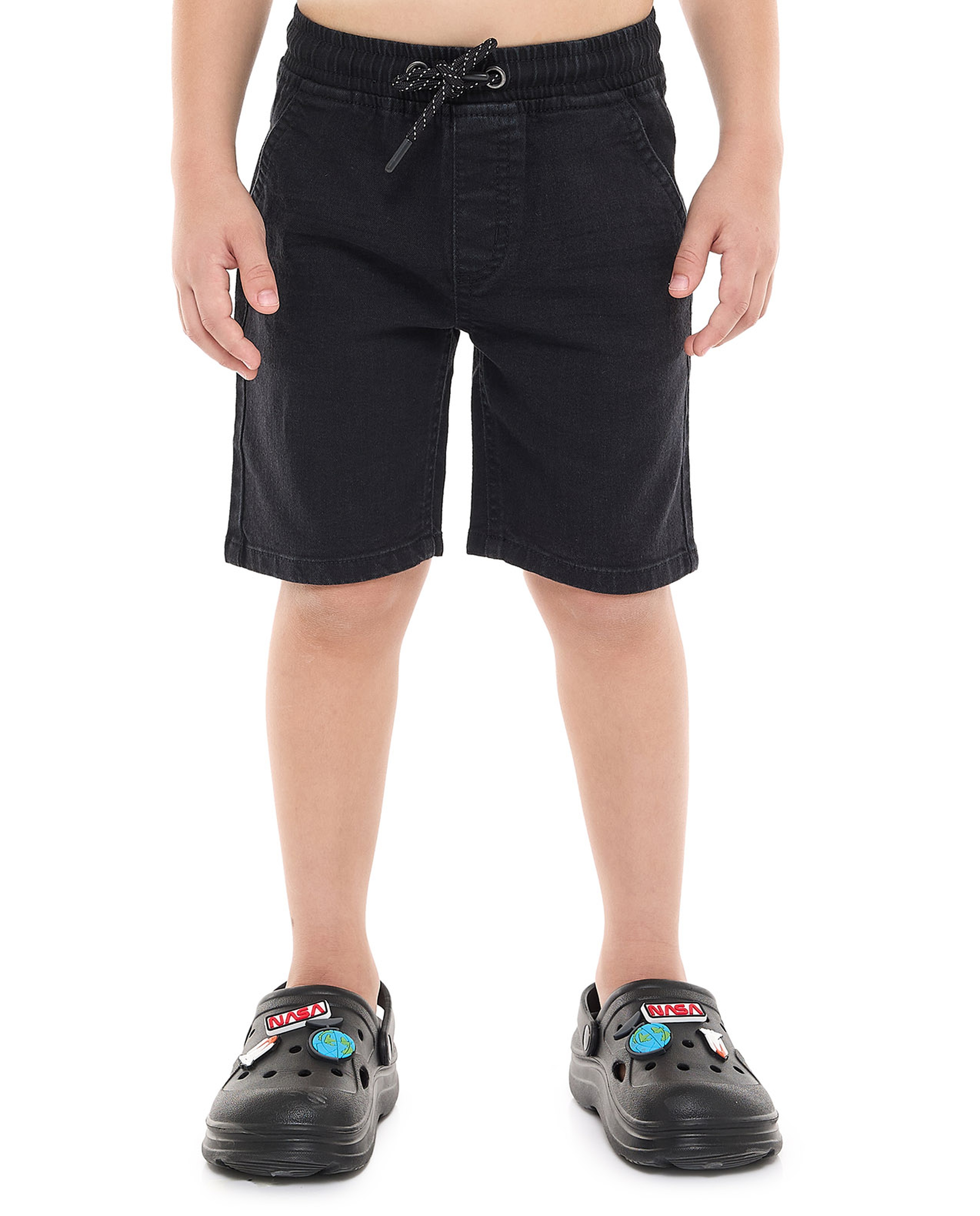 Faded Denim Shorts with Drawstring Waist