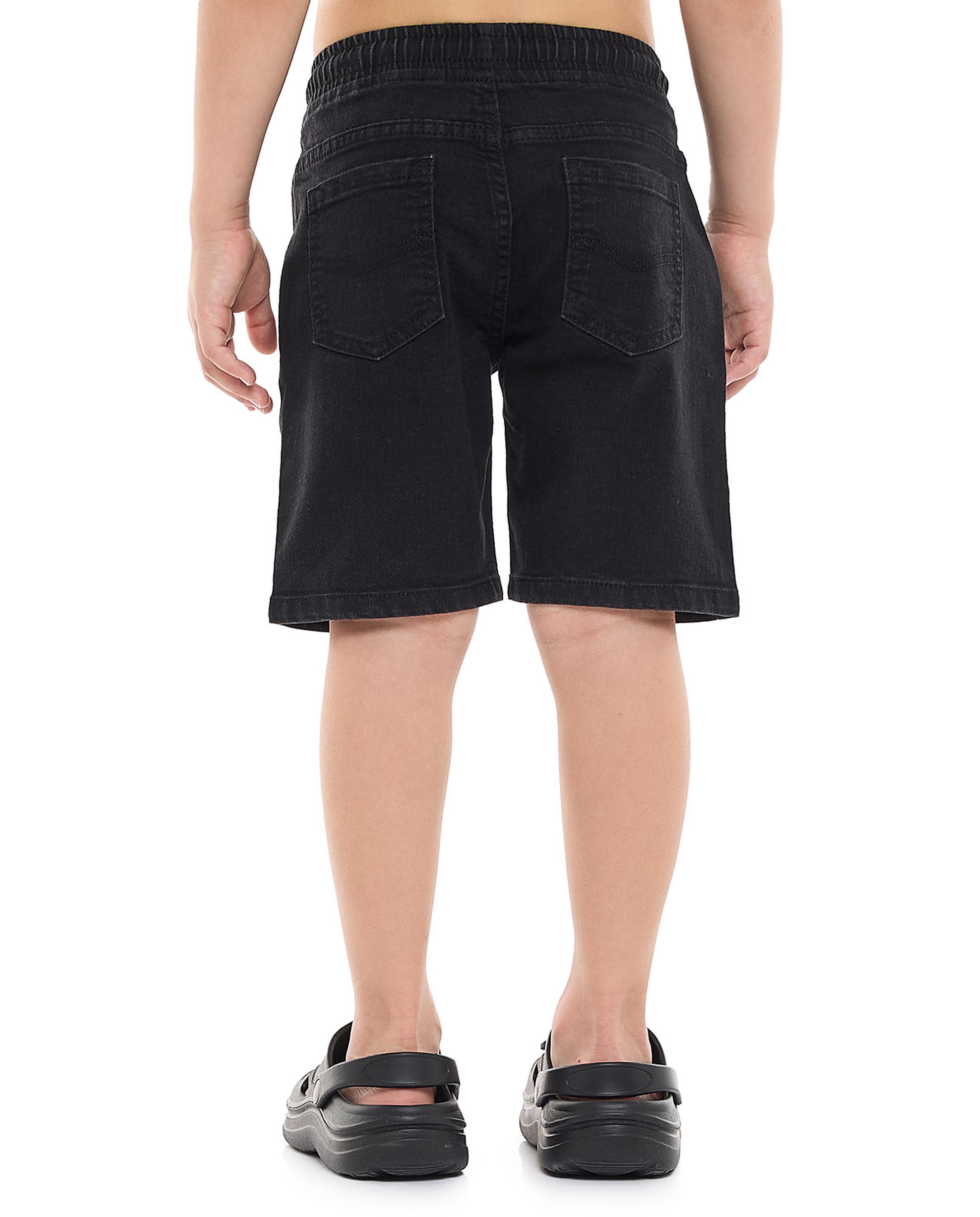 Faded Denim Shorts with Drawstring Waist