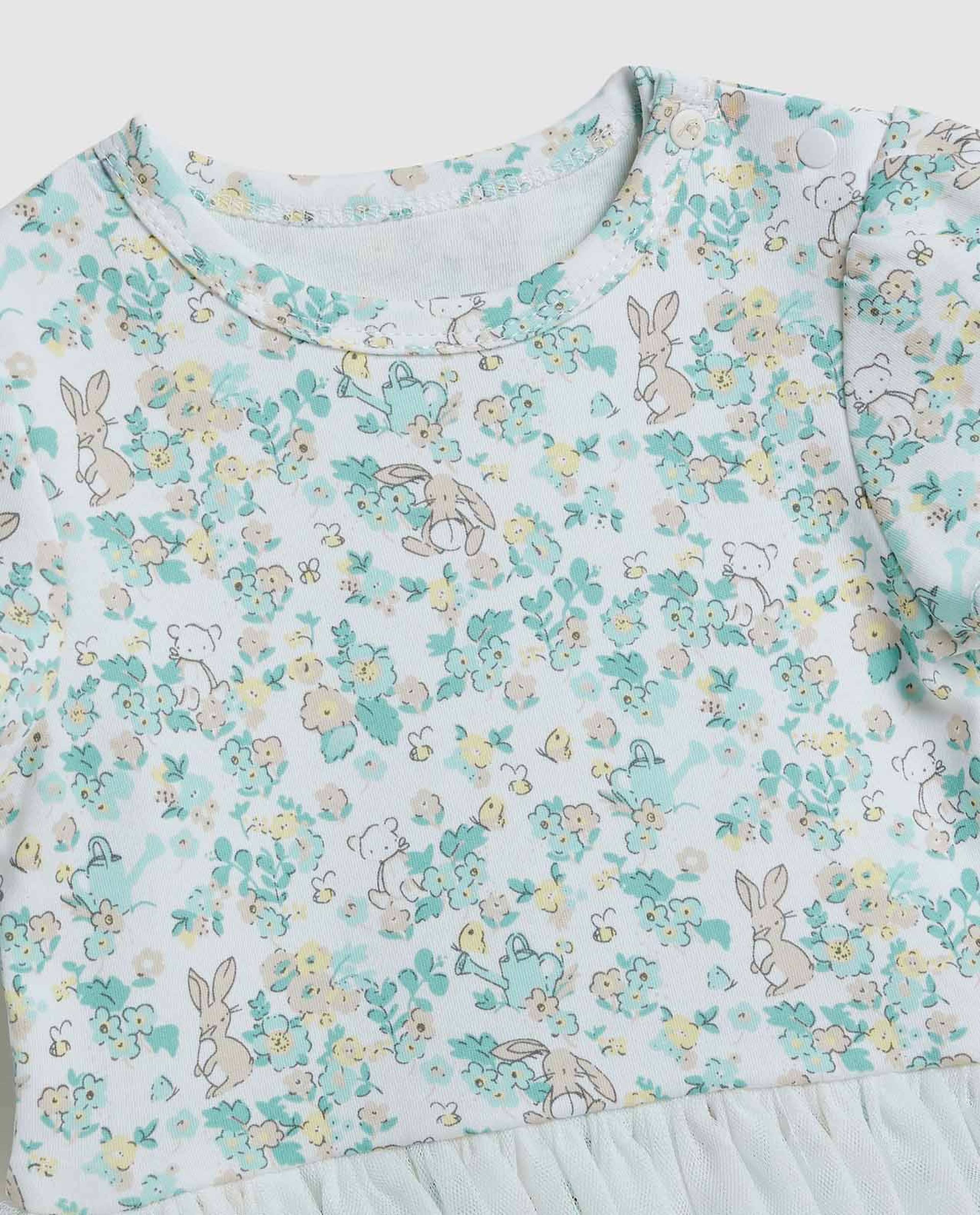 Printed Bodysuit Dress with Crew Neck and Short Sleeves